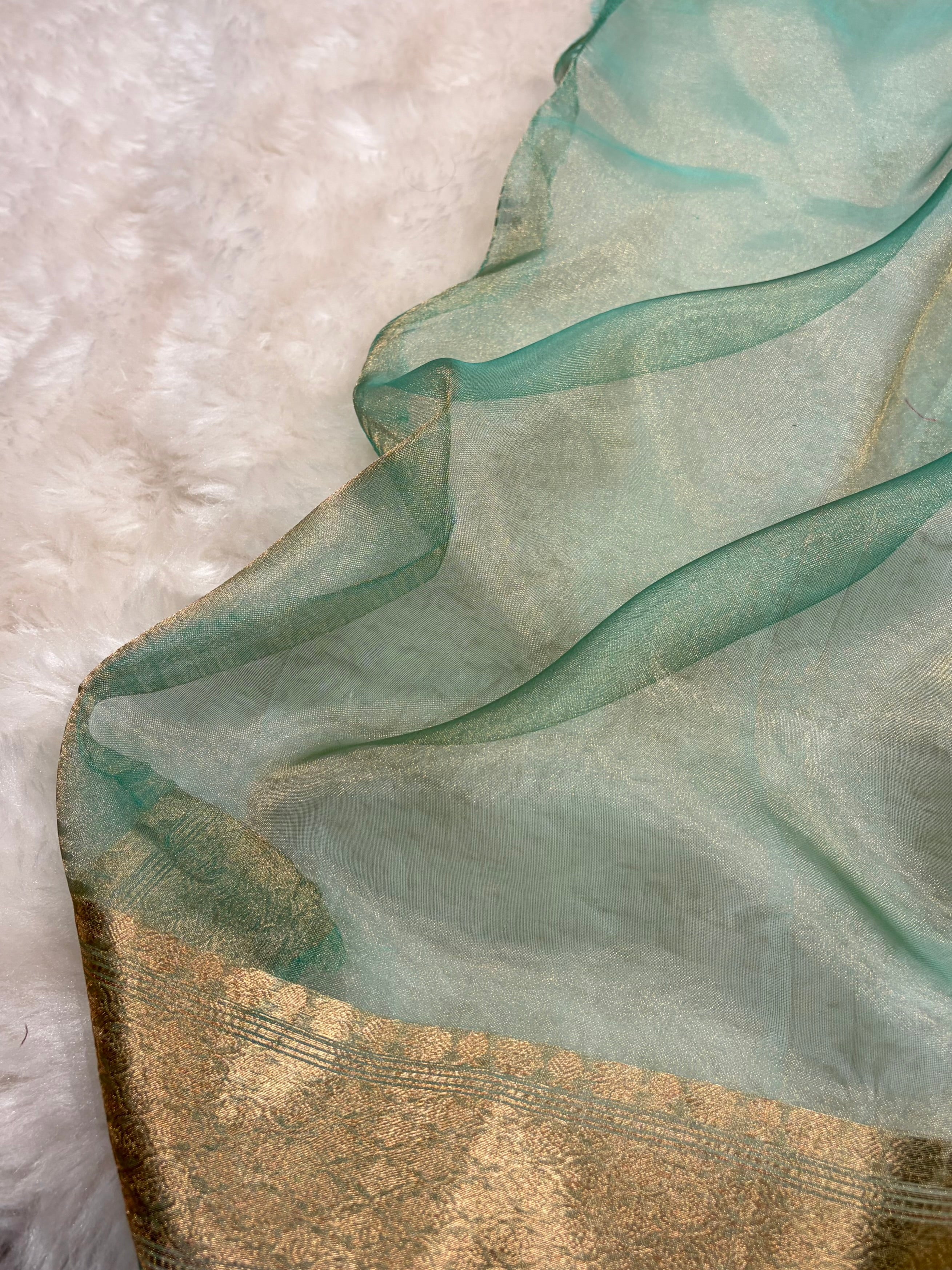 See Green Bananasi Floral Shades Pure Tissue Silk Saree PT-53