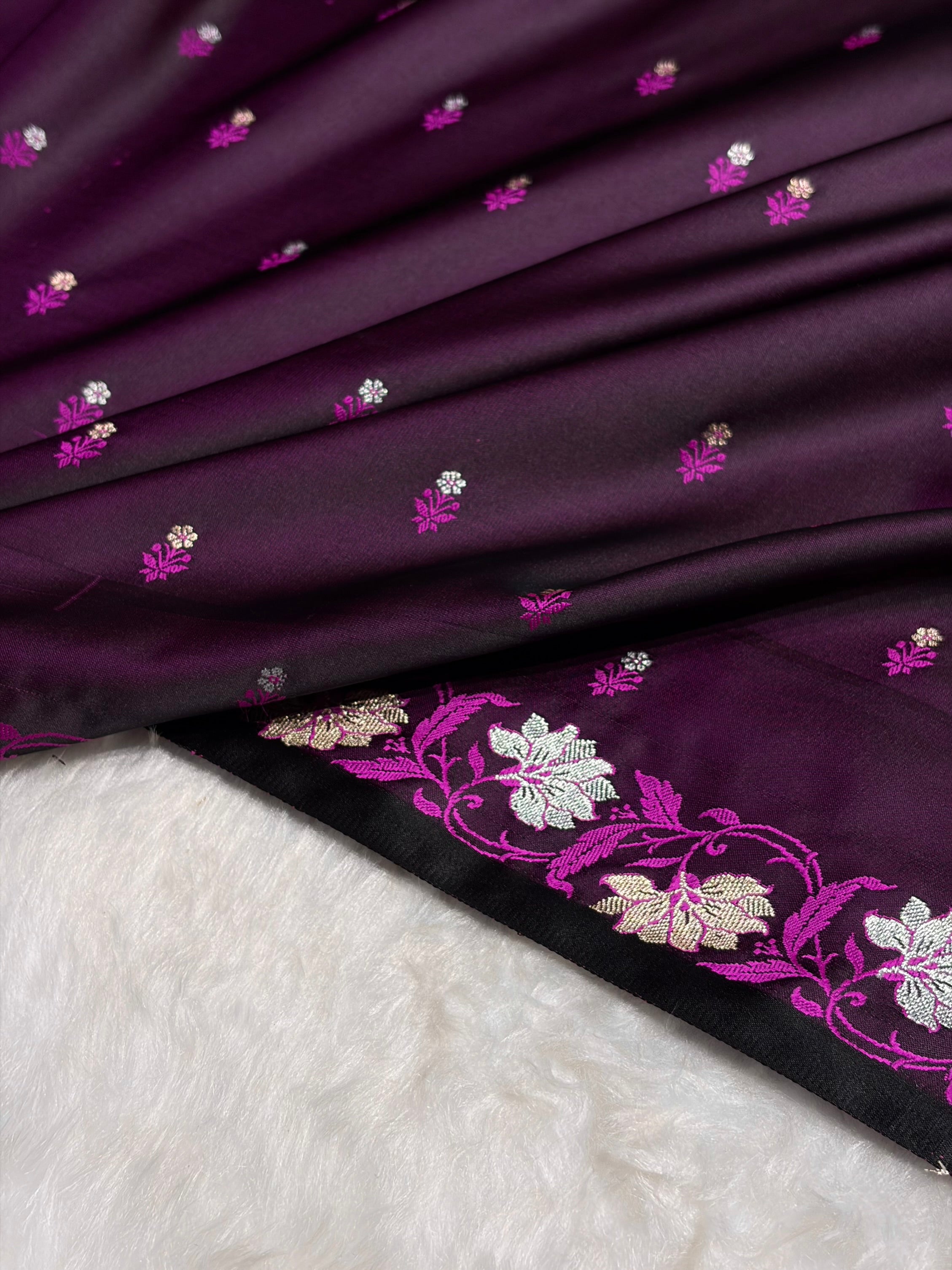 Wine Floral Boota With Floral Border Mashru Silk Saree MSM 78