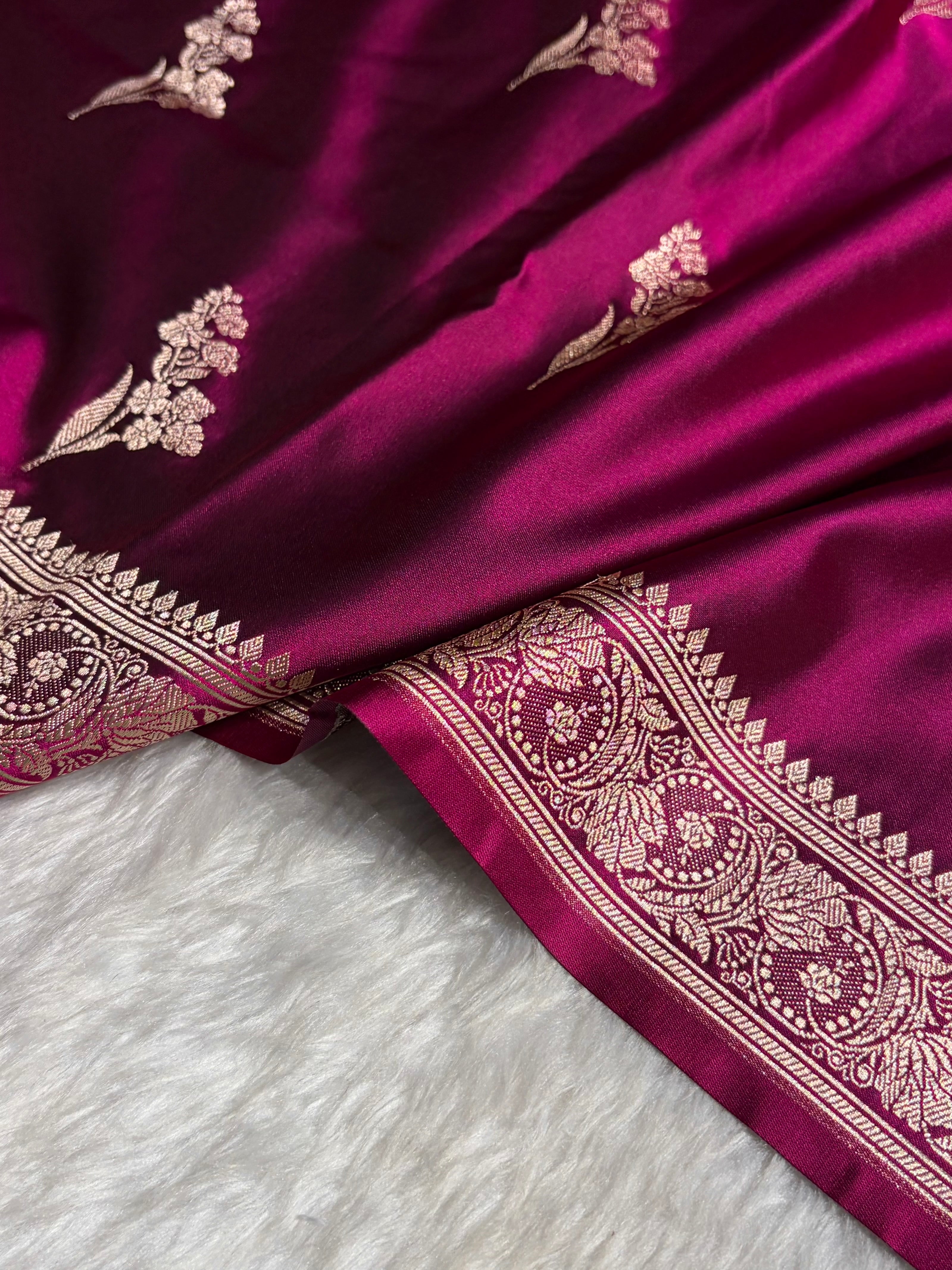 Wine Boota With Floral Border Mashru Silk Saree MSM-97