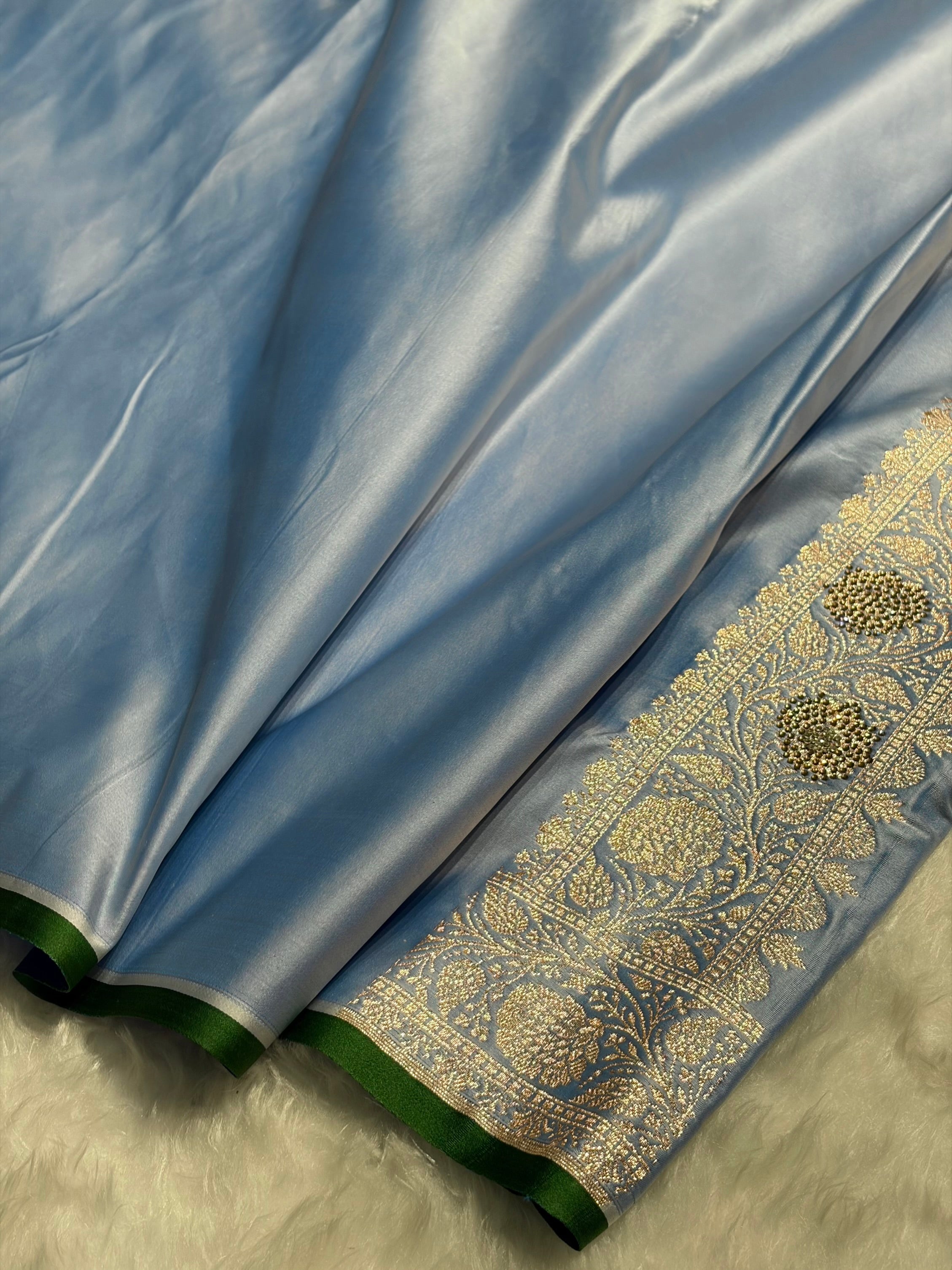 Sky Blue Booti With Swarovski Work Katan Silk Saree BSK09