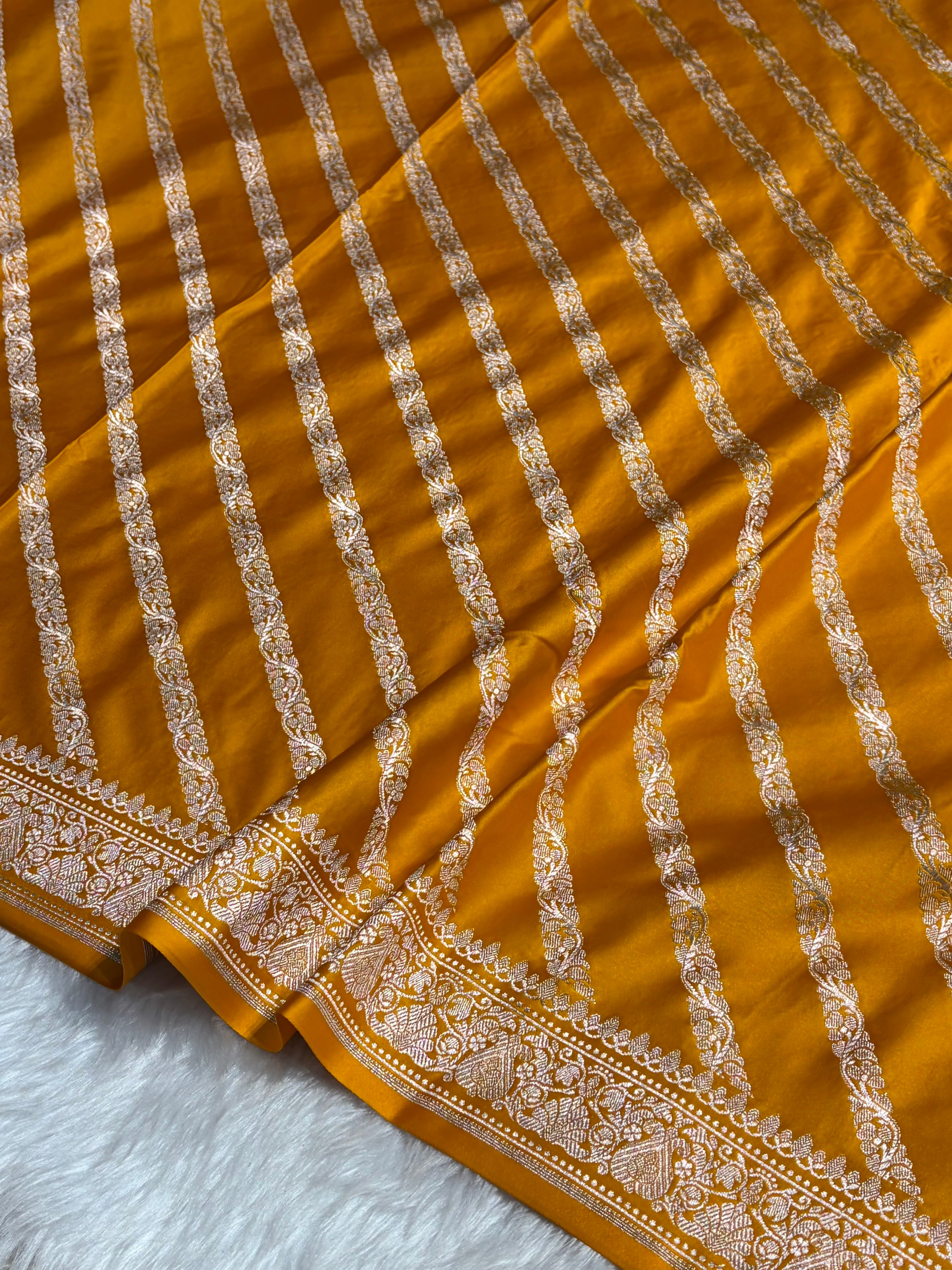Mustard With Floral Border Mashru Silk Saree MSM-98