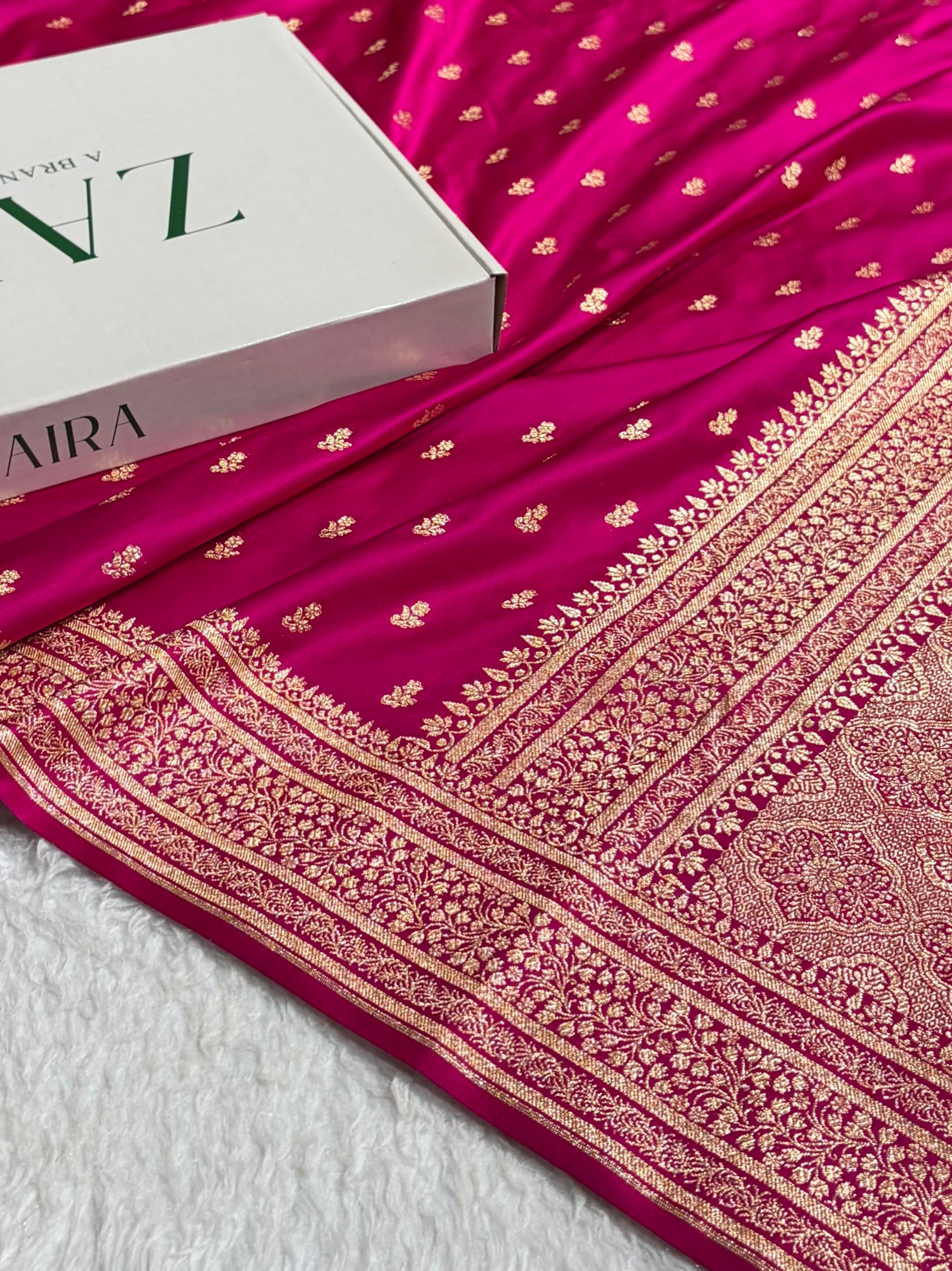 Banarasi Satin Katan Saree With Boota in Rani Shades SK89