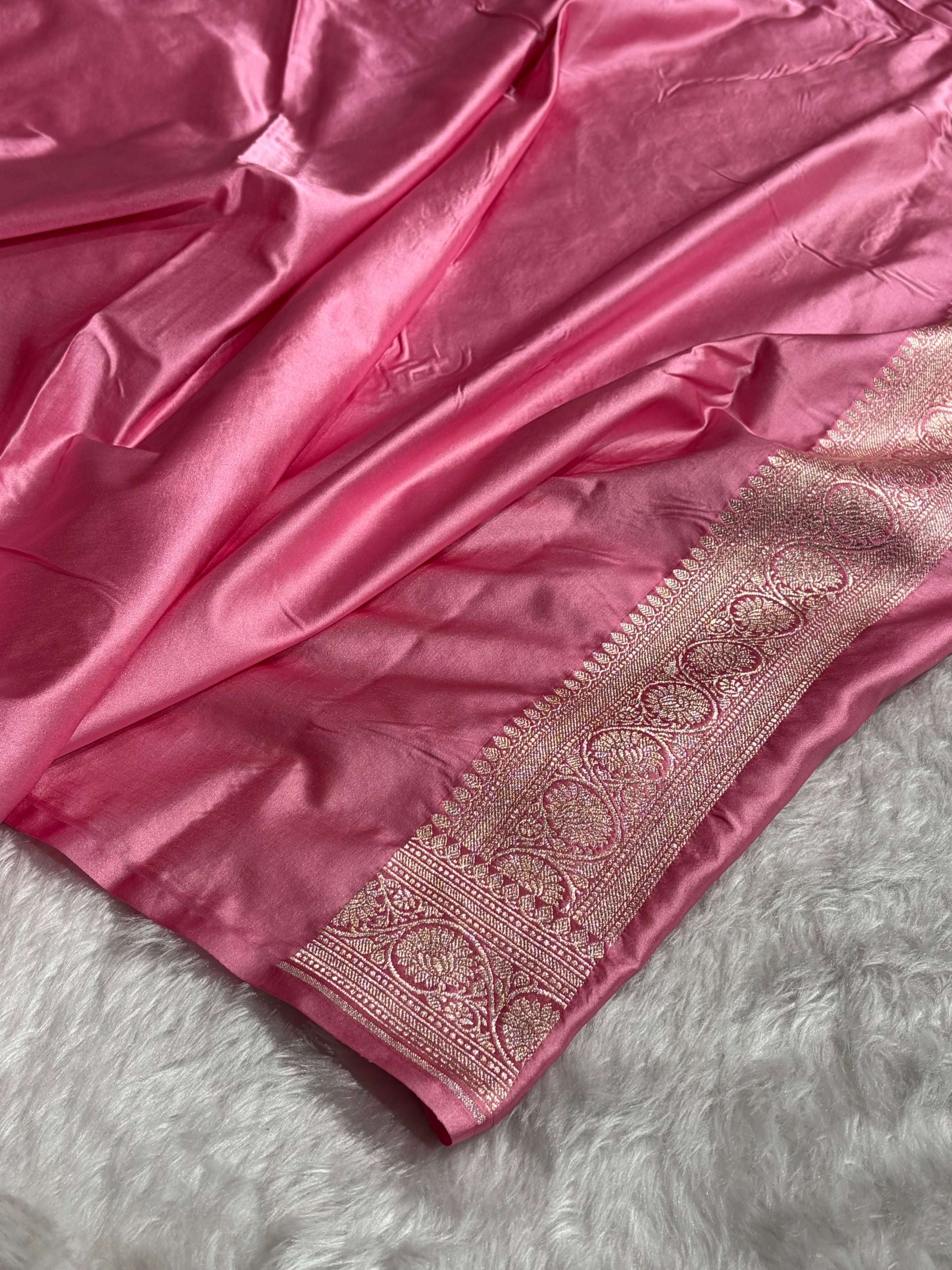 Baby Pink Rangkat Banarasi Cross Mashru Silk Saree MSRK01