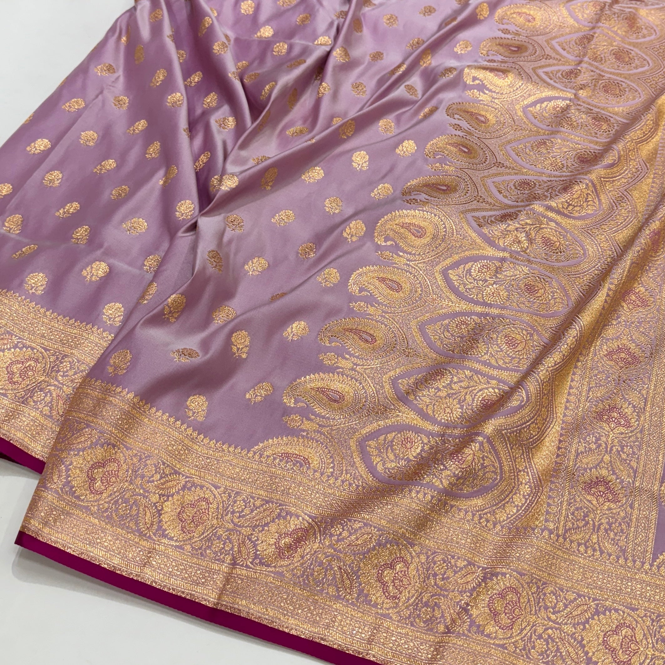 Floral boota Satin katan Silk Saree In lilac / Lavender Shades SK12