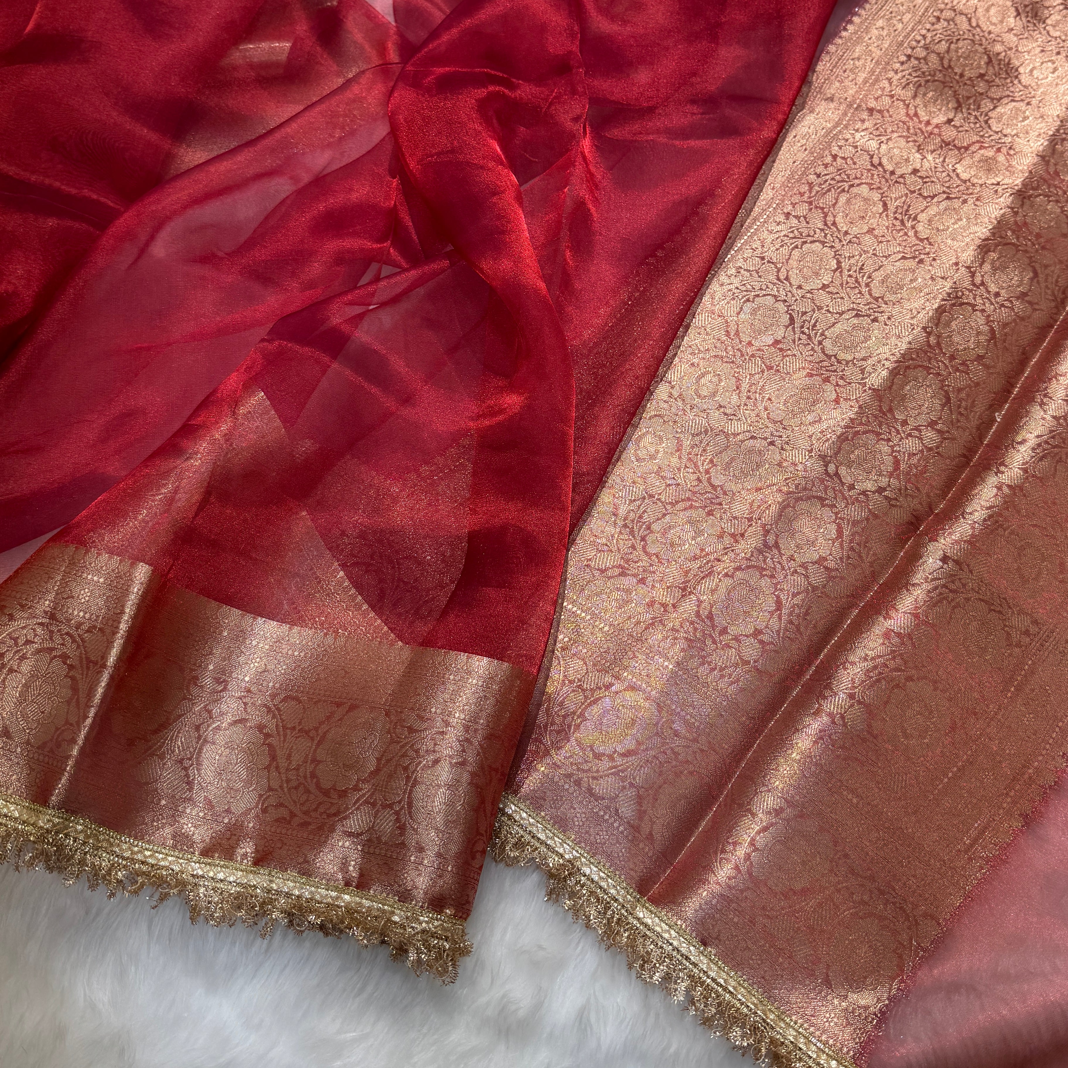 Bridal Red Pure Tissue Silk Saree with Gotta Patti PTGP-02