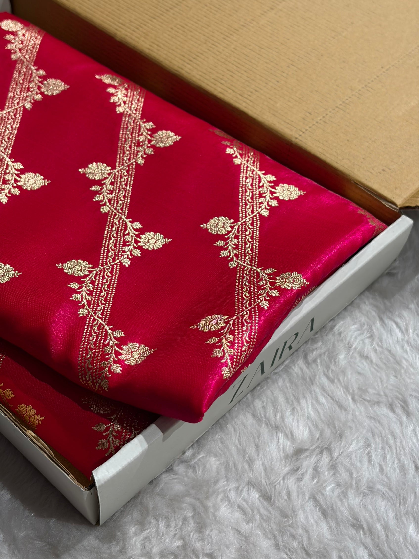 Cross Rani Shades Cross Pattern Banarasi Satin Silk Saree SS50