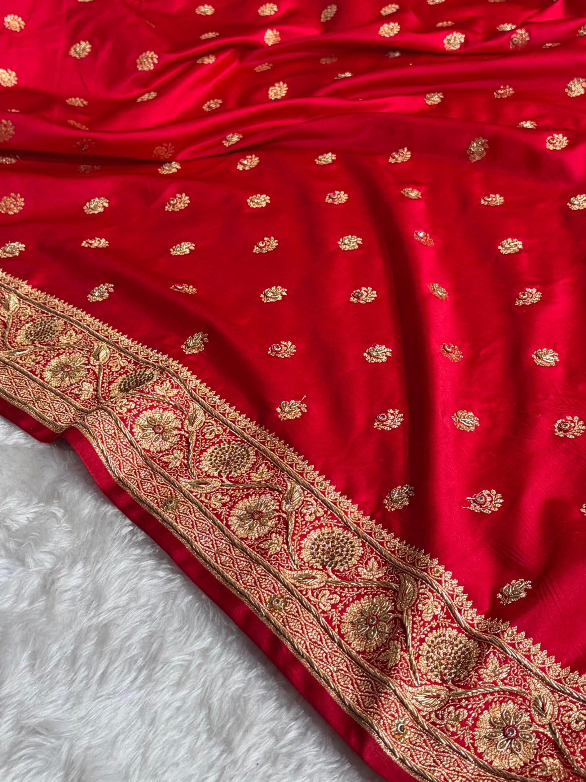 Banarasi Red Work Pattern Satin Katan Silk Saree BSK72