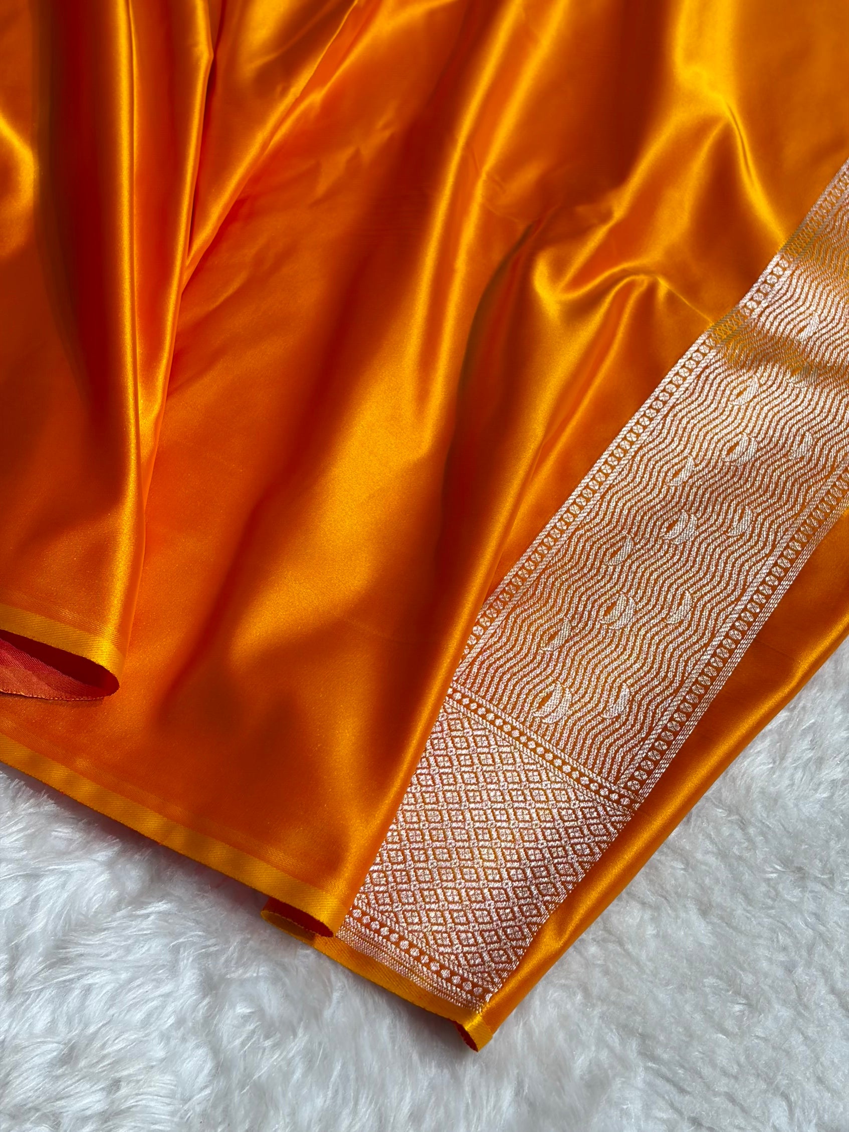 Orange Shades Ghat Pattern Satin Katan Silk Saree SK19