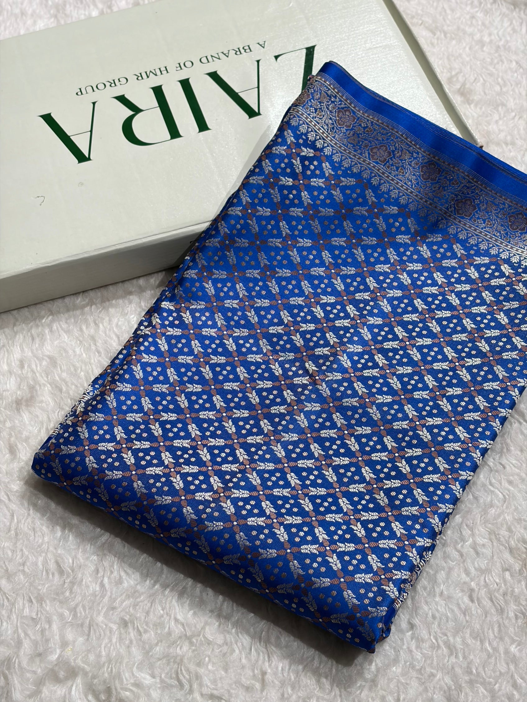 Royal Blue Jamawar Tanchoi Jaal Katan Silk Saree SKTM-23