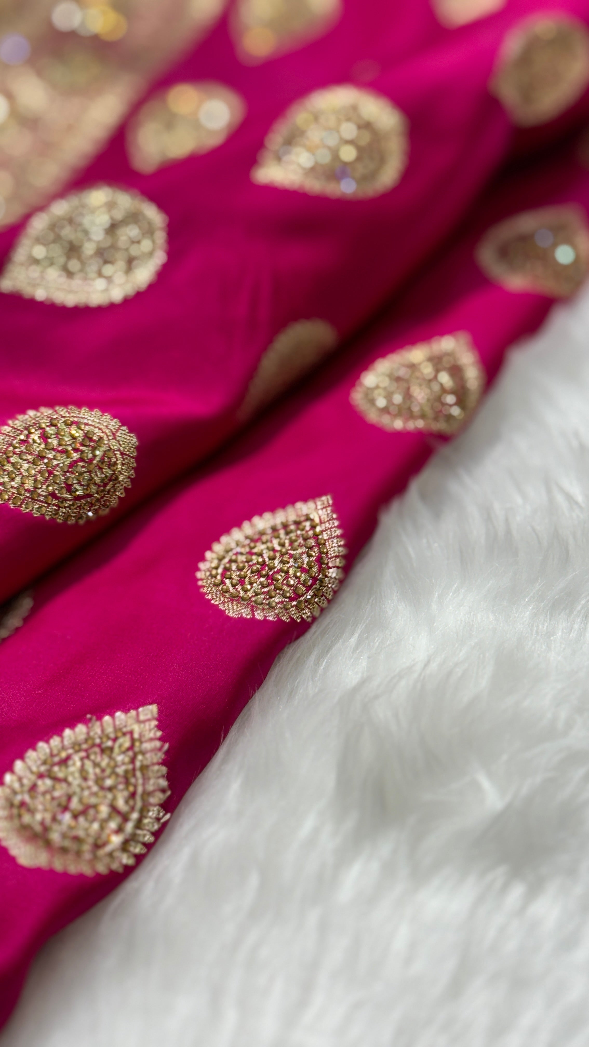 Rani Boota Satin Katan Silk Saree with Swarovski Work.