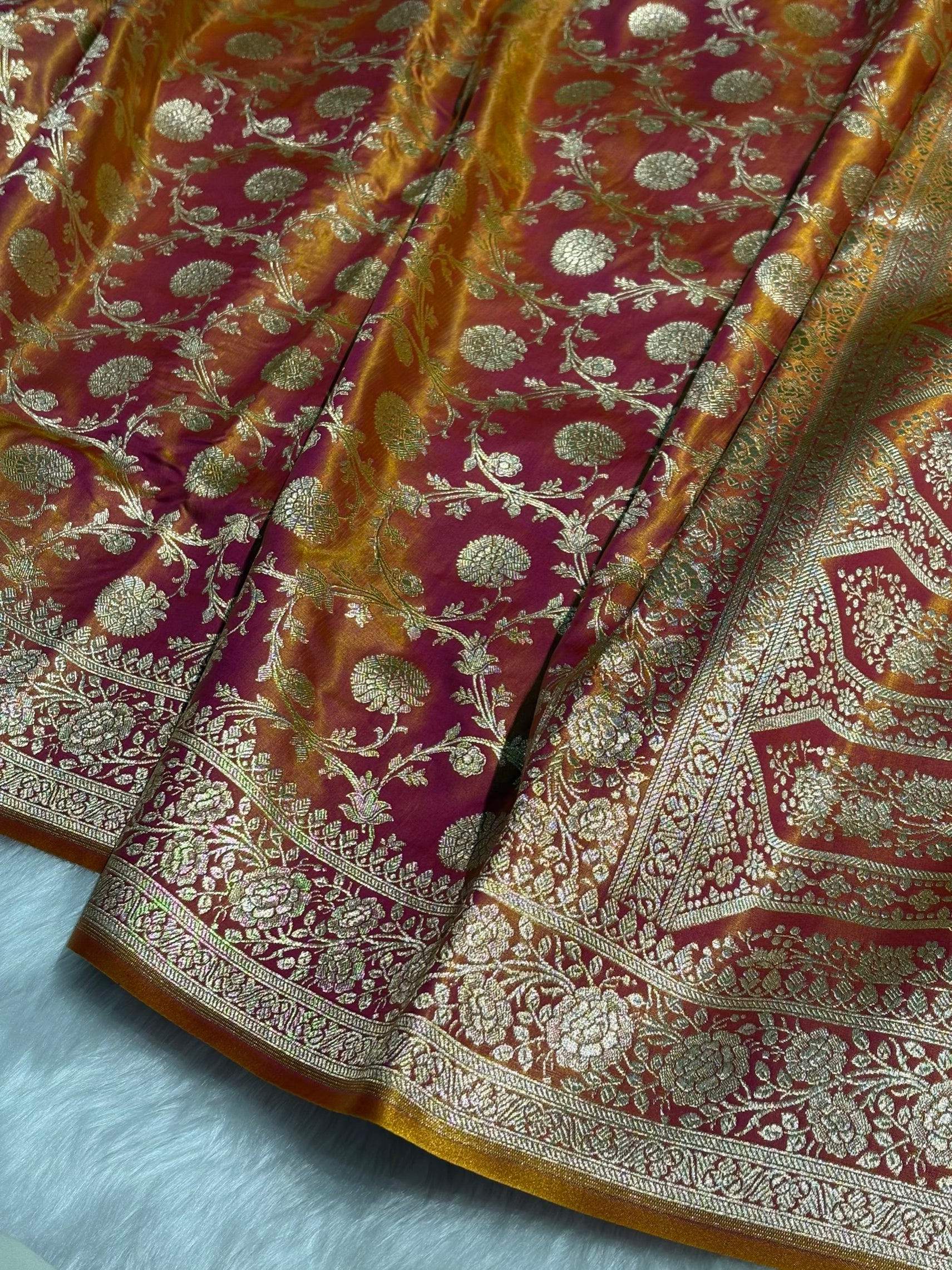 Light Weight Fire Gold shades Satin Silk Saree SS15