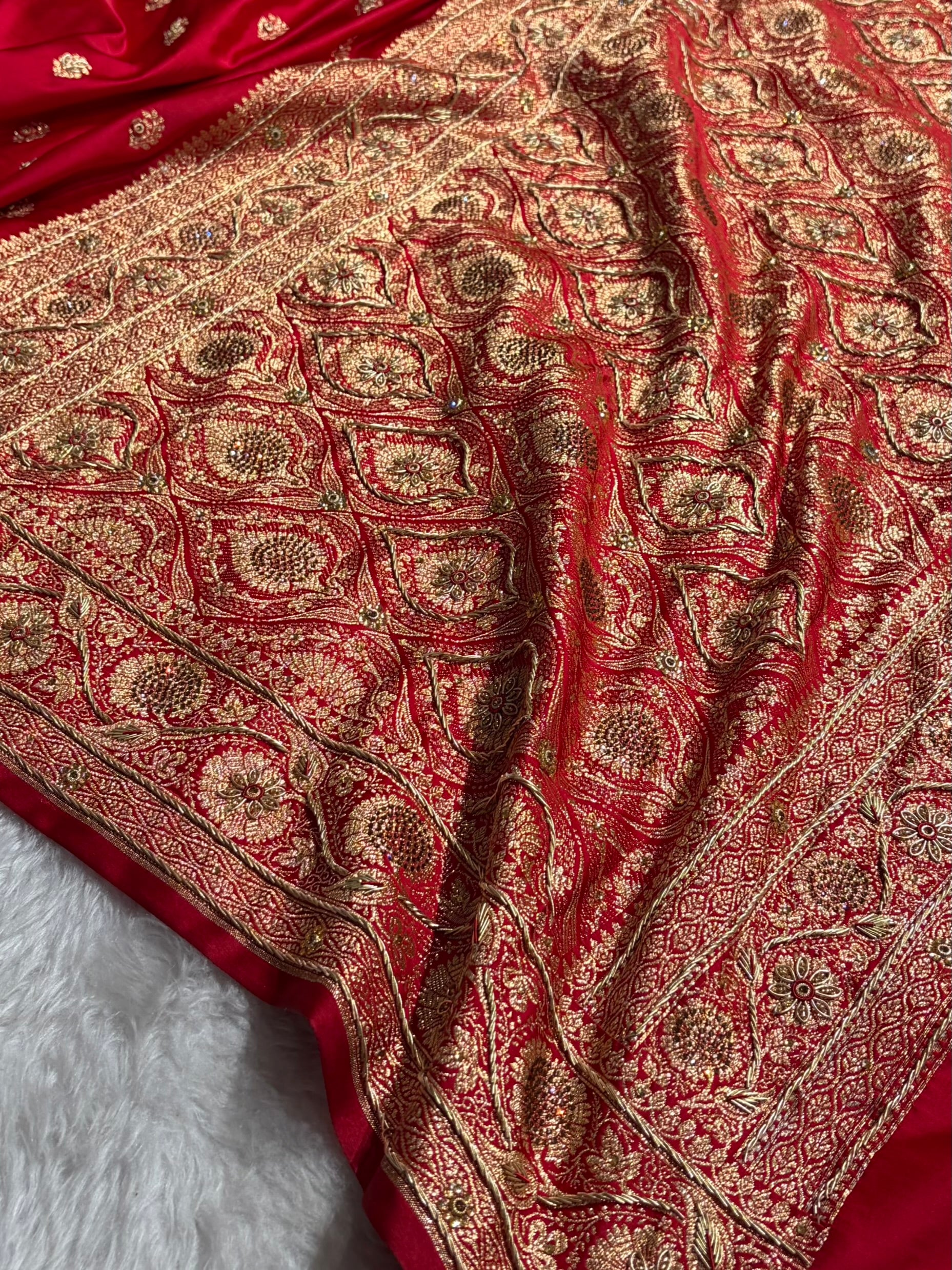 Banarasi Red Work Pattern Satin Katan Silk Saree BSK72