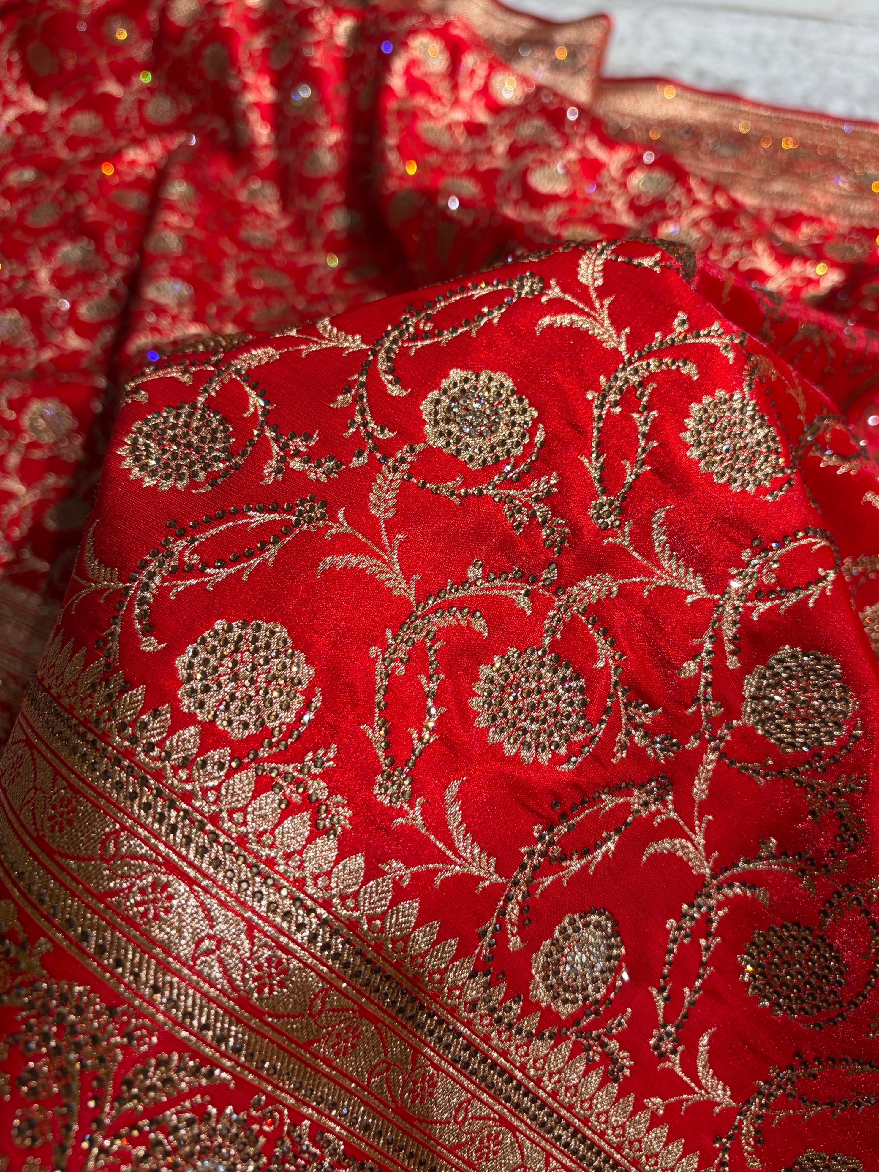 Banarasi Bridal Red Jaal with Swarovski Stone BSS13 (E)