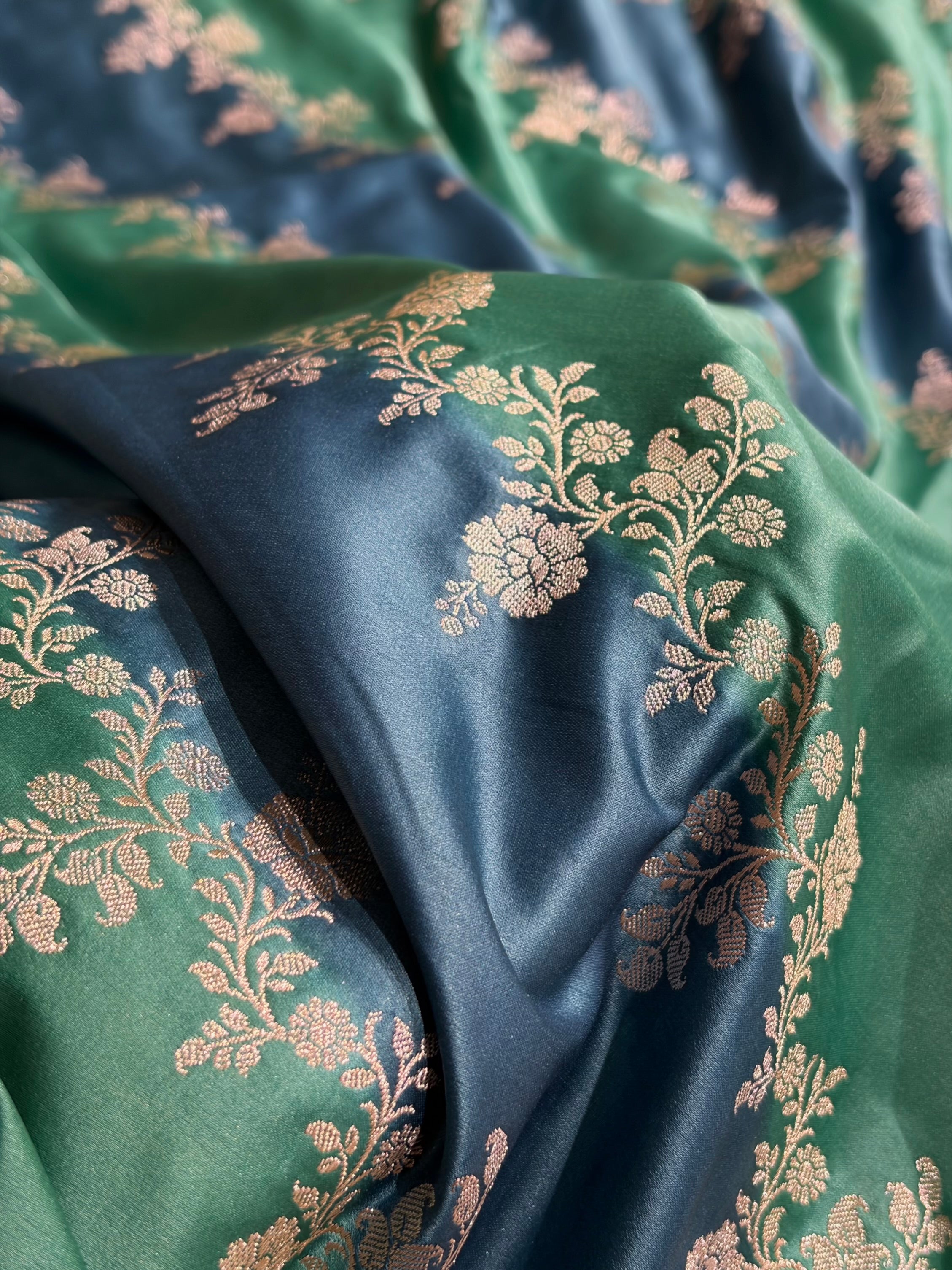German Blue Shades Rangkart Mashru Silk Saree MSRK01