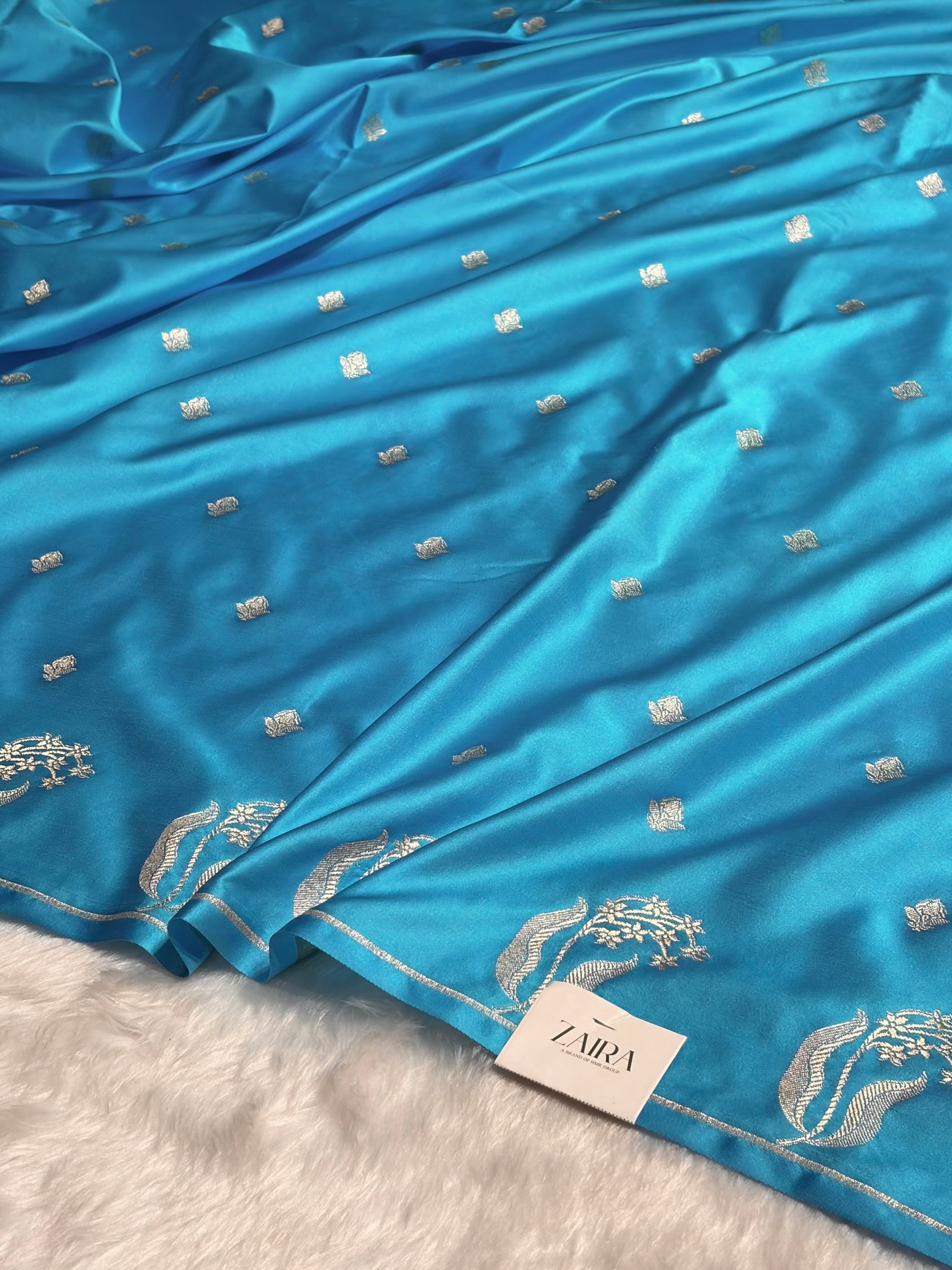Sky Blue Shades Floral Border Booti Mashru Silk Saree MS74