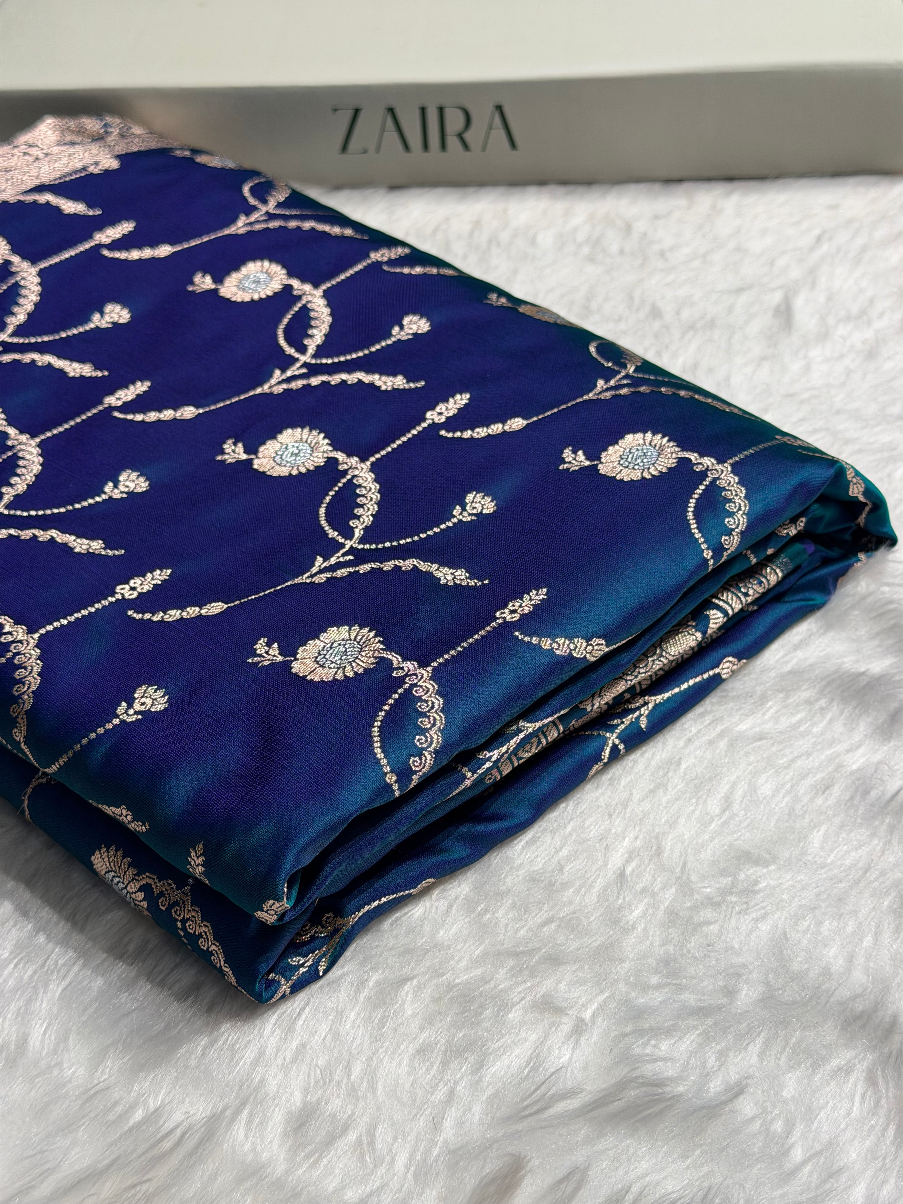 Peacock Shades Banarasi Jaal Pattern Floral Minakari Mashru Silk Saree MSM-103