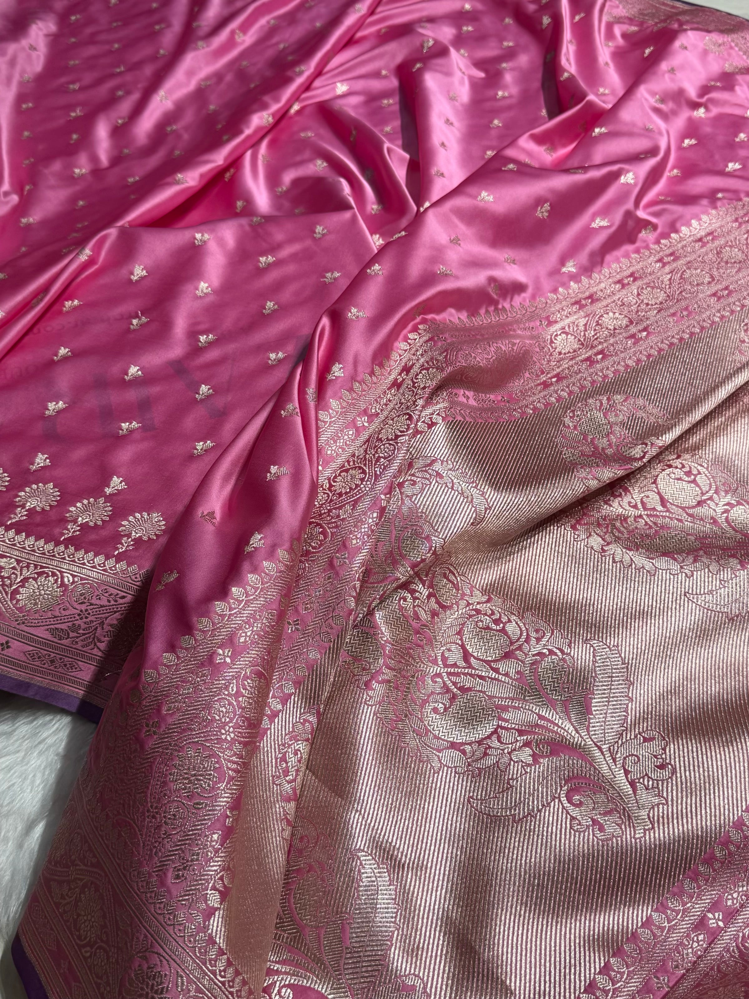 Banarasi Baby Pink Shades Floral Mashru Silk Saree MS89