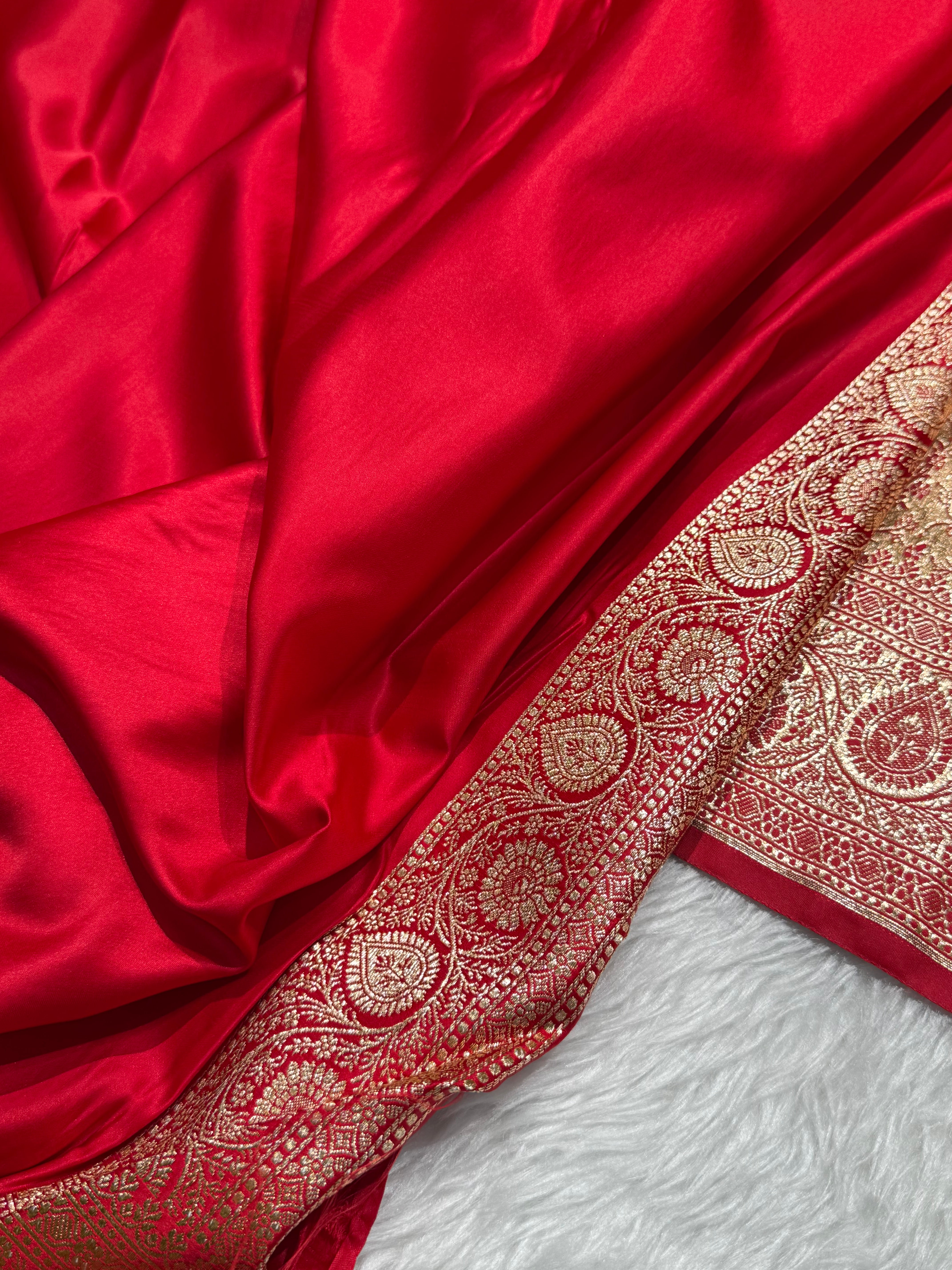 Banarasi Bridal Red Brocade Soft Katan Silk Saree