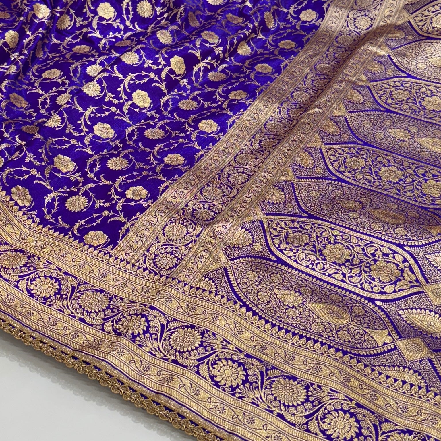 Ultra Light Weight Satin Silk Royal Purple Shades with Gotta Patti