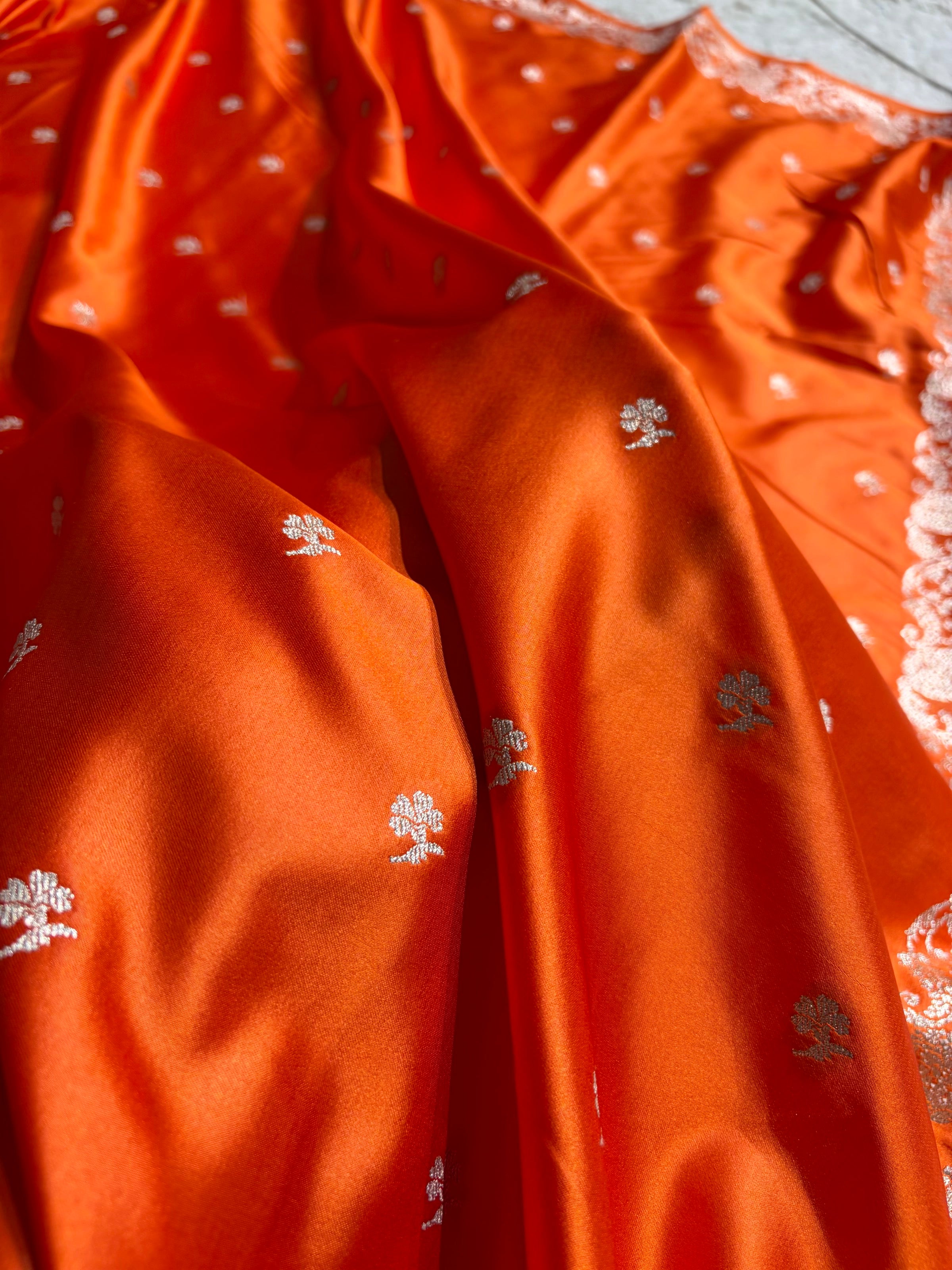 Kairi Border Orange Mashru Silk Saree