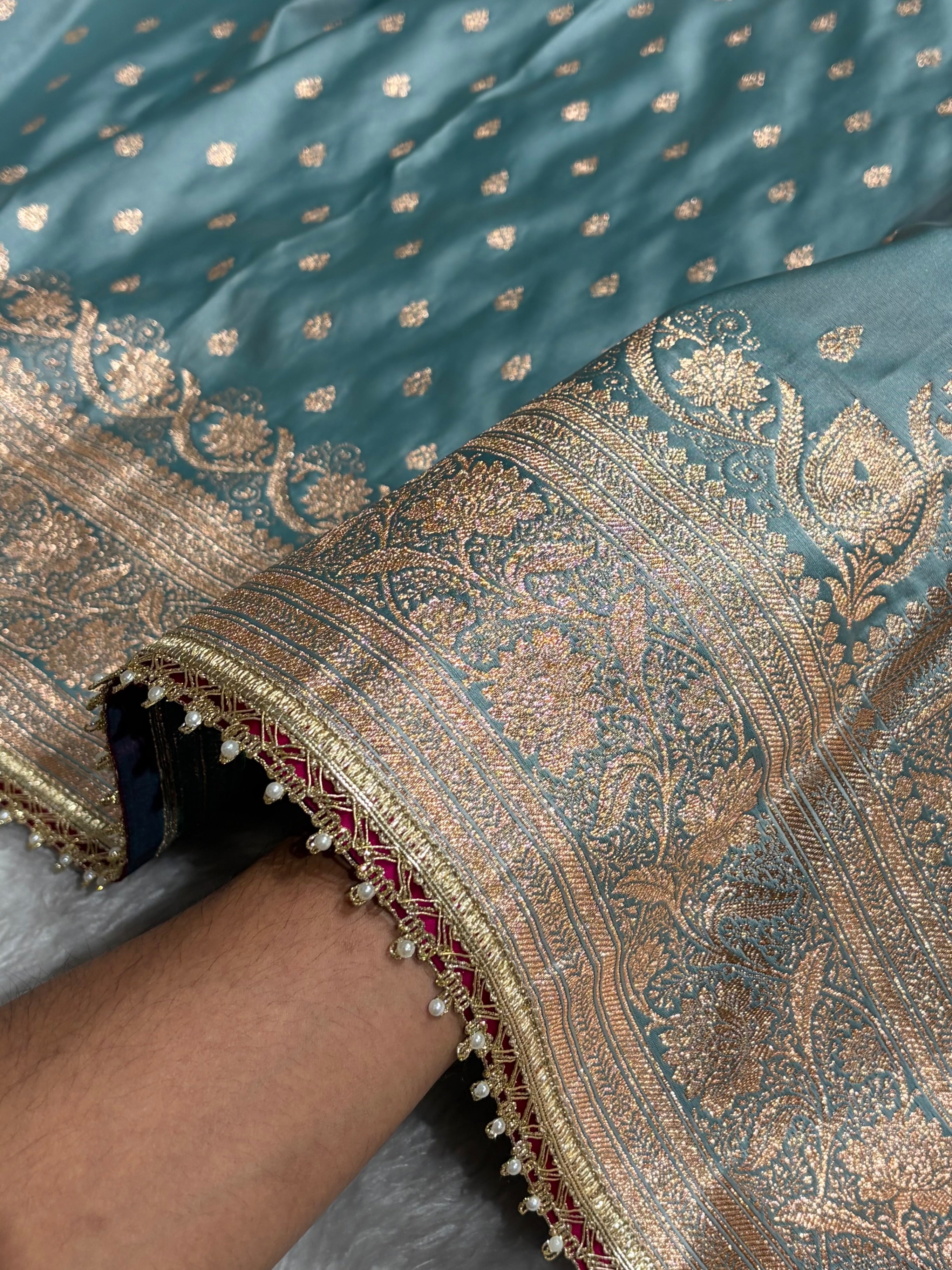 Turquoise Banarasi Satin Katan Silk Saree with gotta Patti SKGP08
