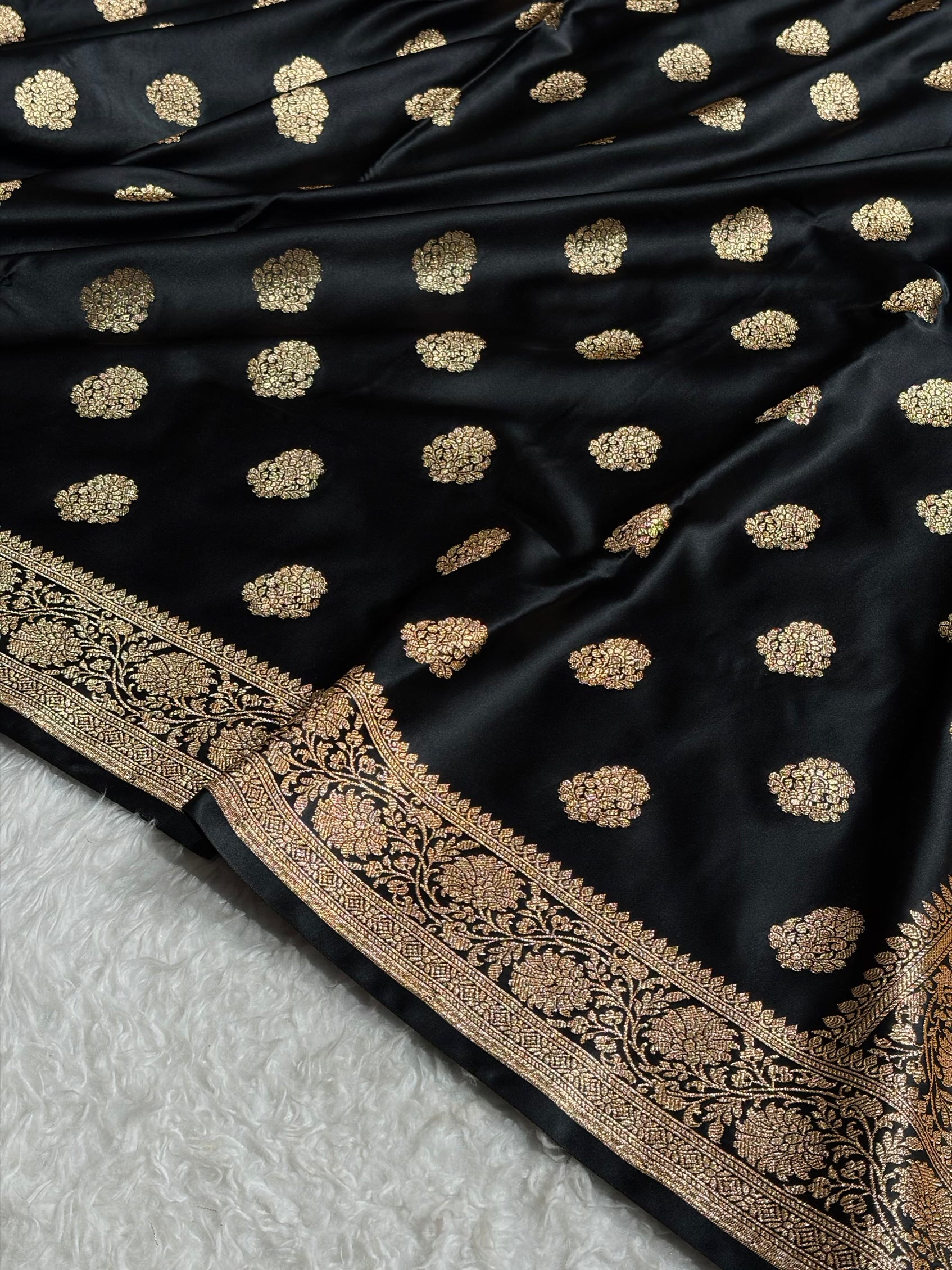 Banarasi Satin Katan Saree With Boota in Black Shades SK109