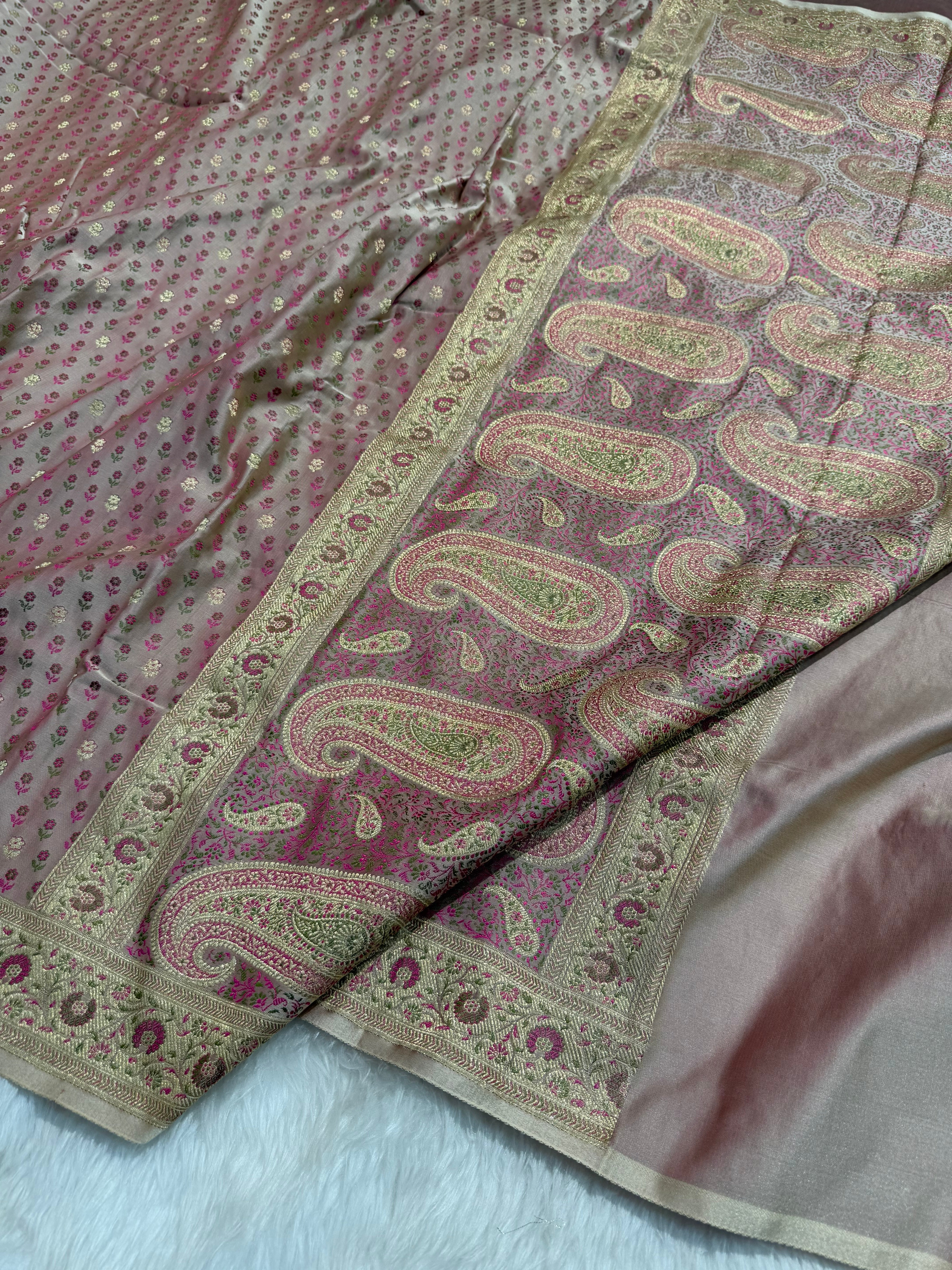 Blush Pink Tanchoi Minakari Tilfi booti Katan Silk Saree SKTM-01