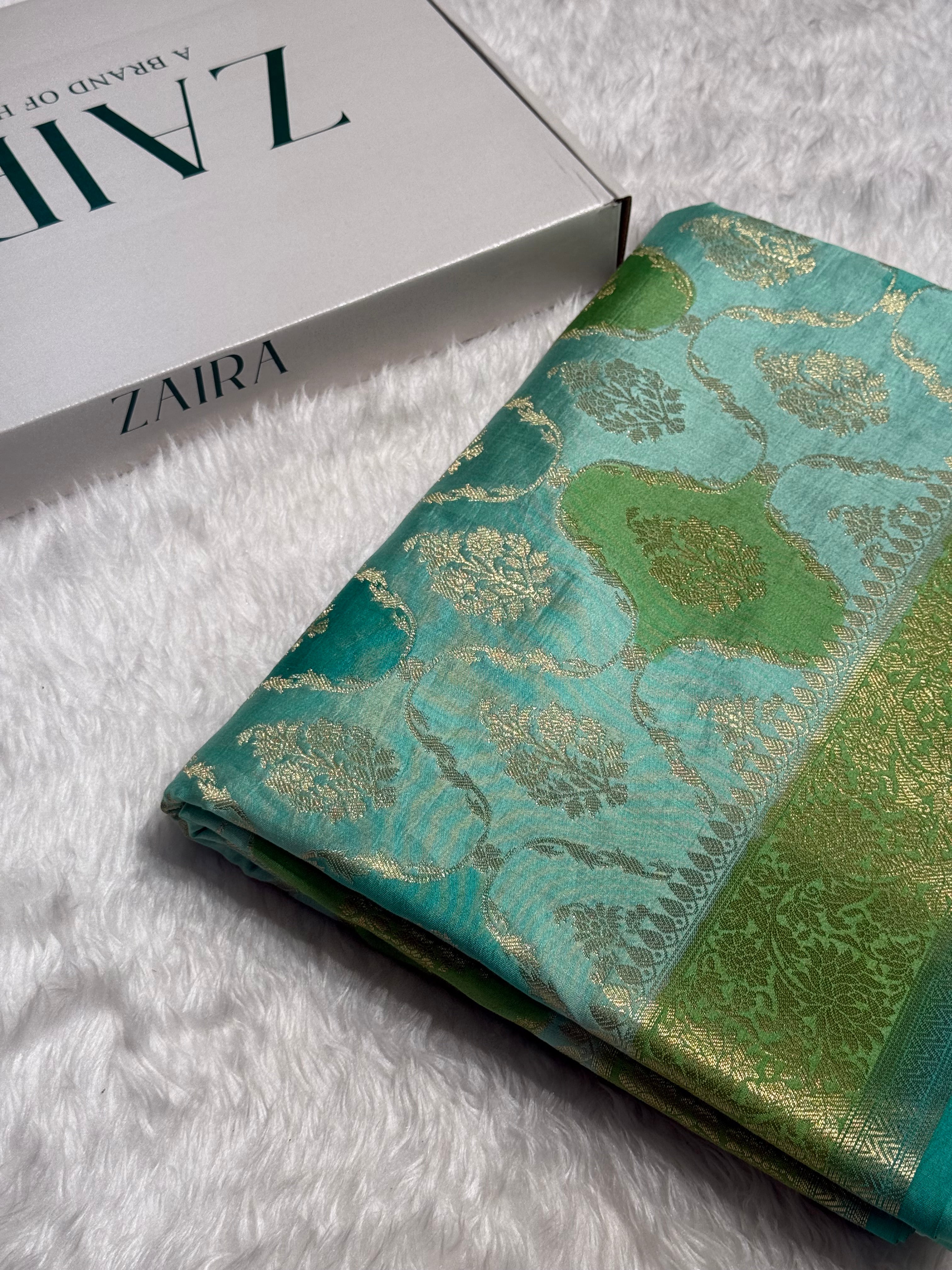 Rangkart Sage Green Shades Pure Chiniya Silk