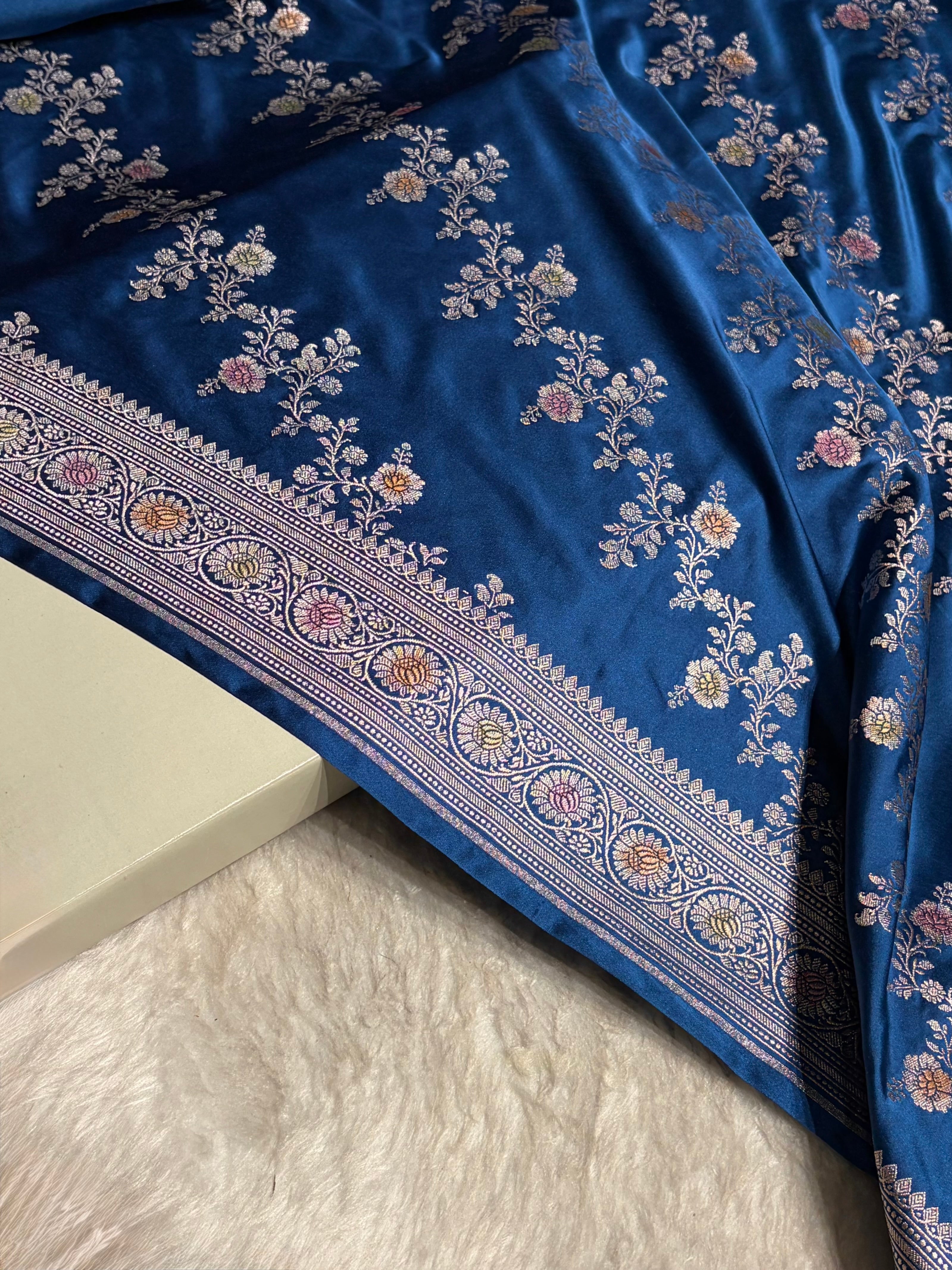 Light Royal Blue Minakari Banarasi Cross Mashru Silk Saree MS01