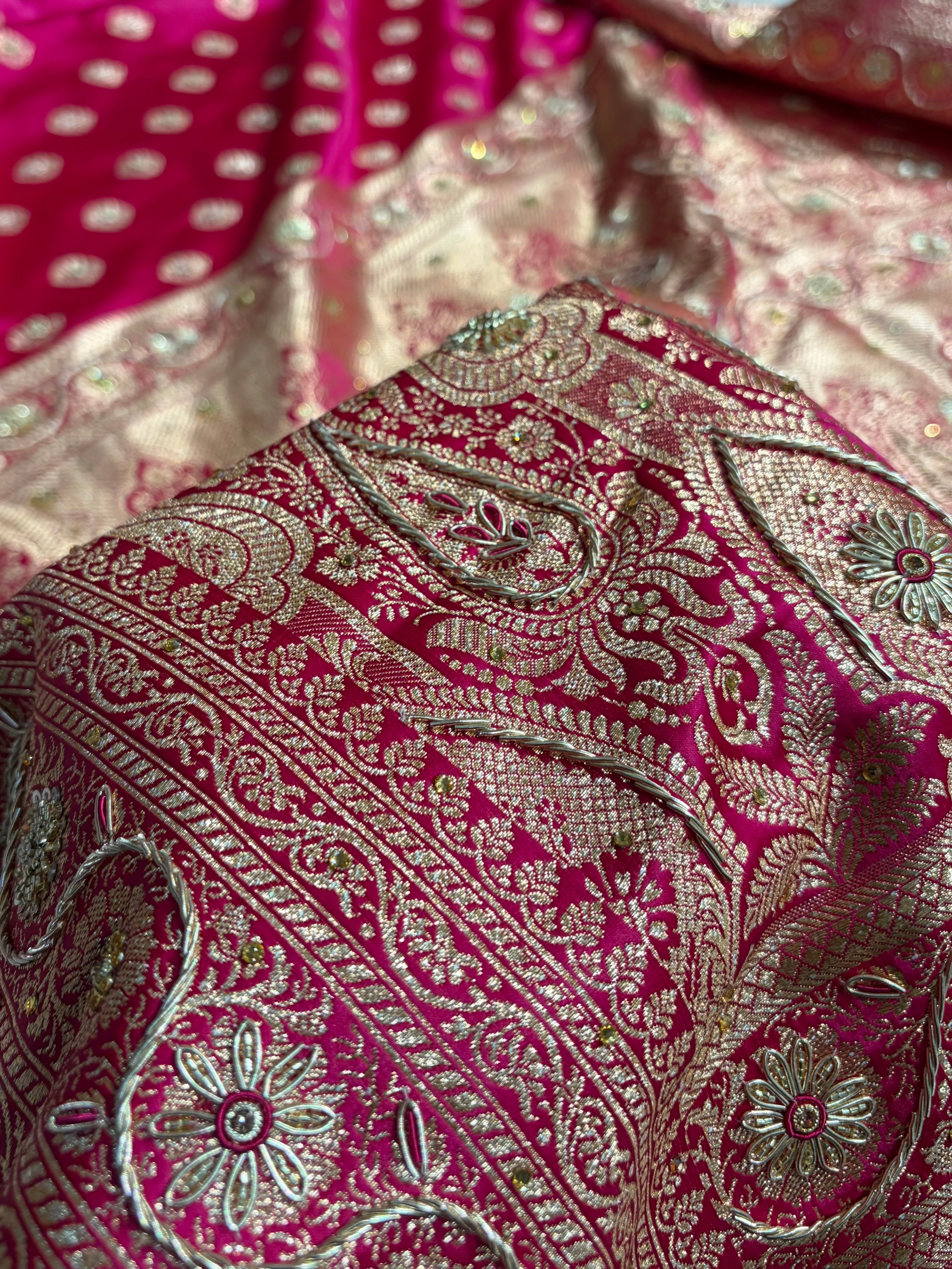 Banarasi Boota Katan Silk Saree In Rani Shades With Ari Zardozi Work BSK02