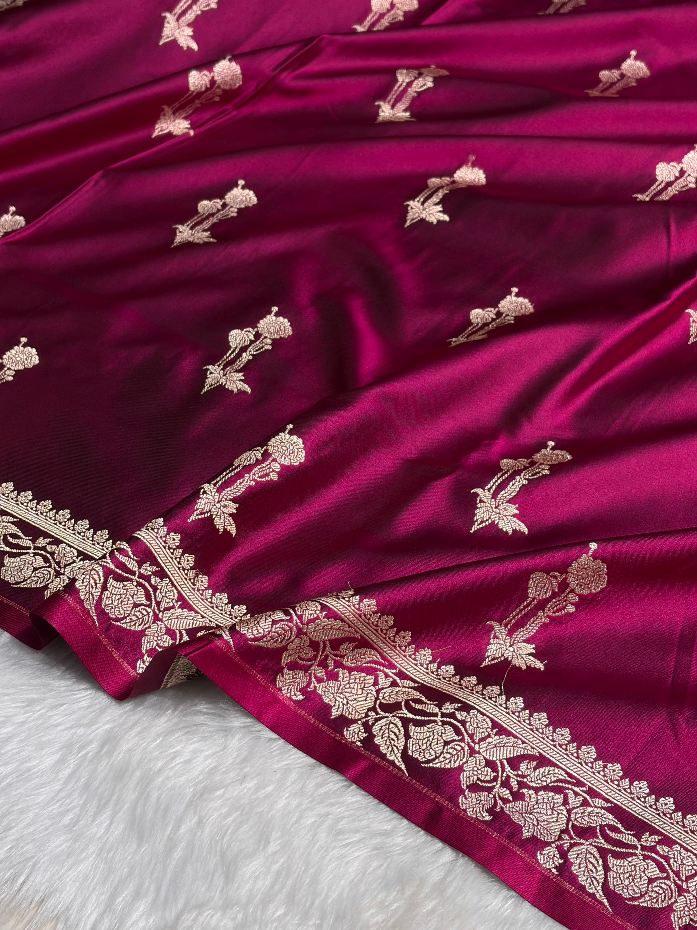 Cross Wine Boota With Floral Border Mashru Silk Saree MSM-92