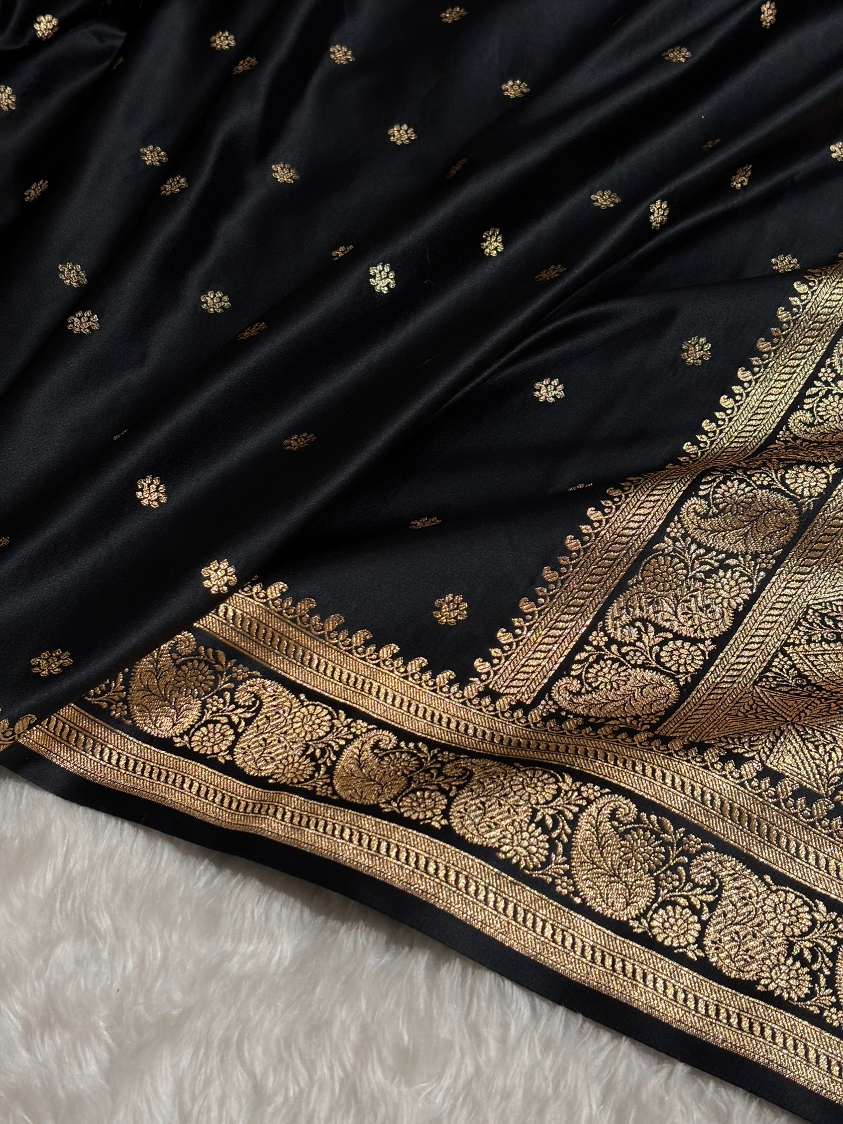 Banarasi Satin Katan Saree With Boota Pattern in Black Shades SK127