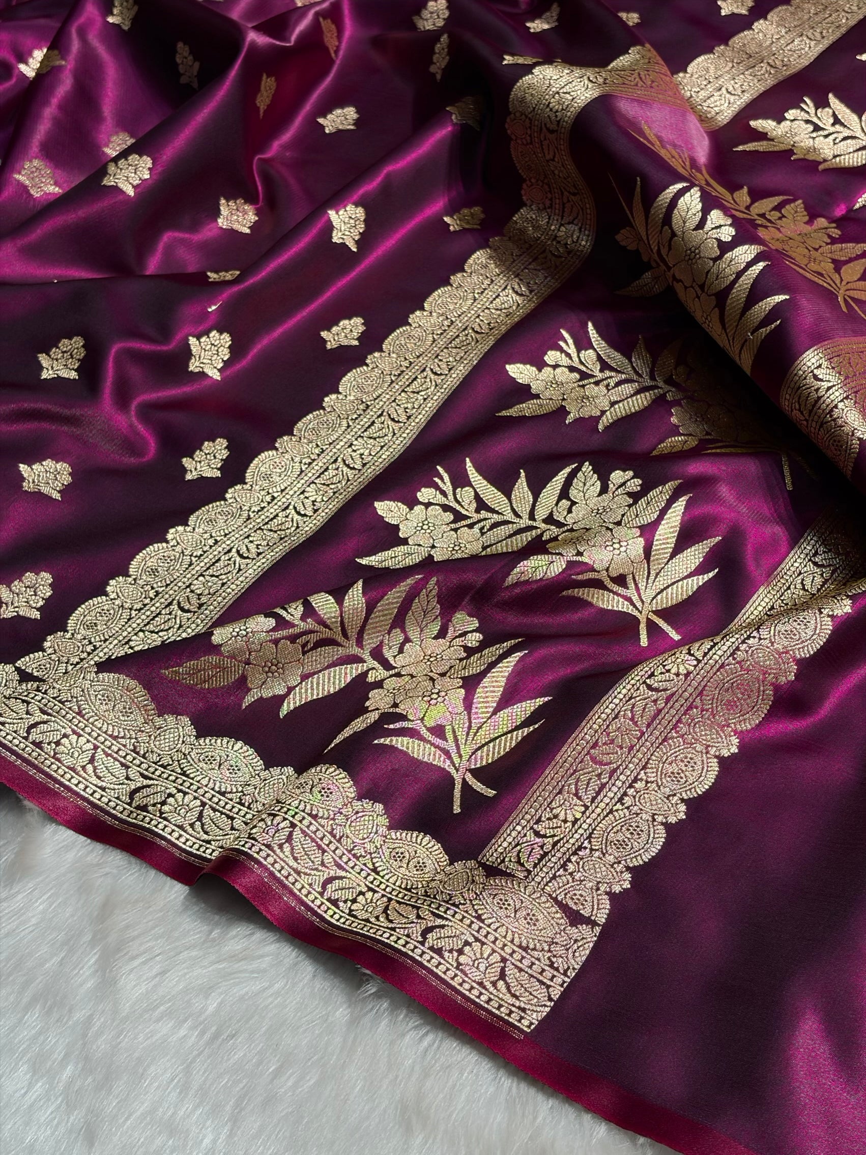 Light Wight Satin Silk Boota in Wine Shades with brocade Blouse SS07