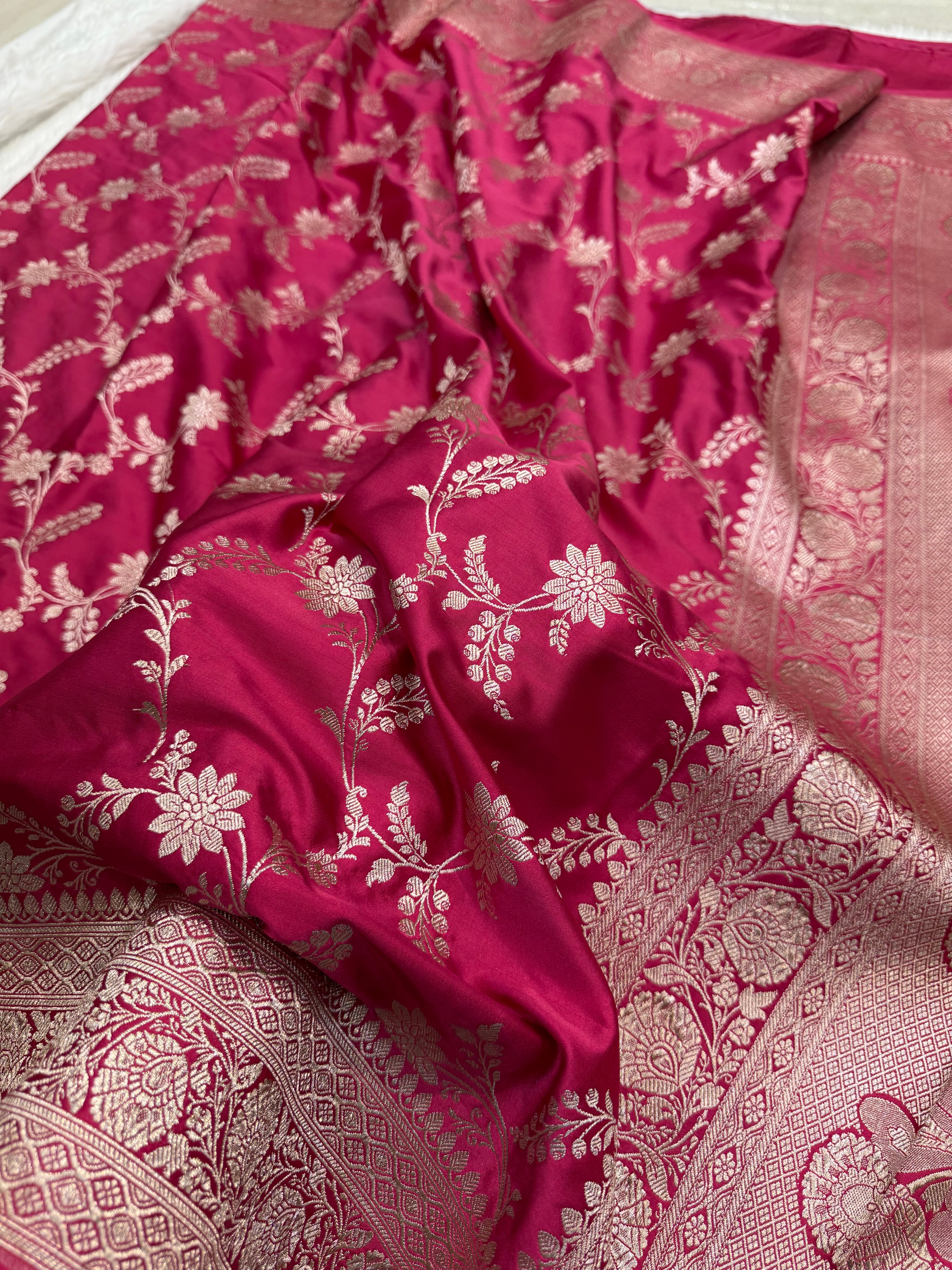 Gajri Rani Pink Jaal Mashru Silk Saree