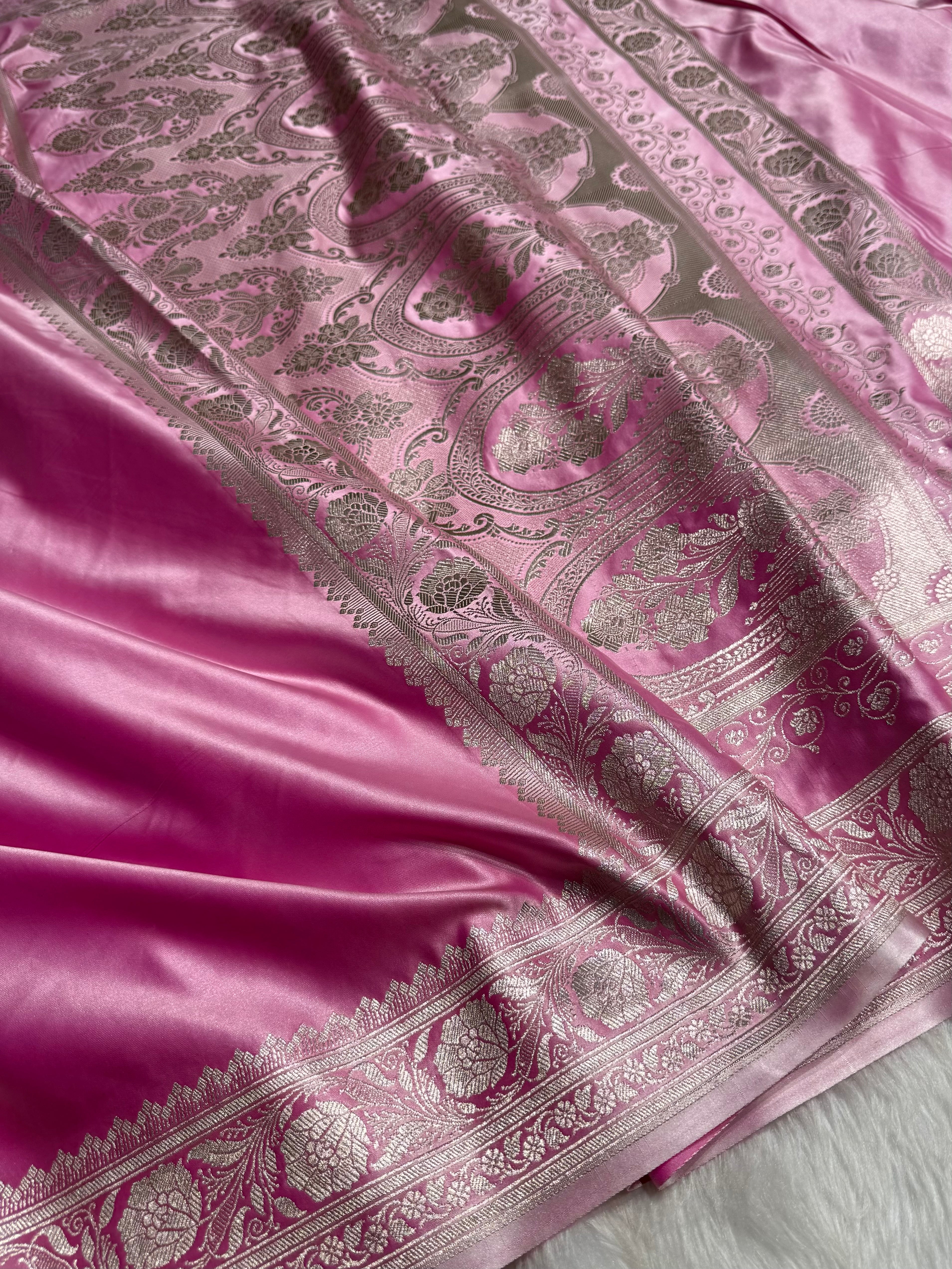 Blush Pink Shades Plain Mashru Silk Saree