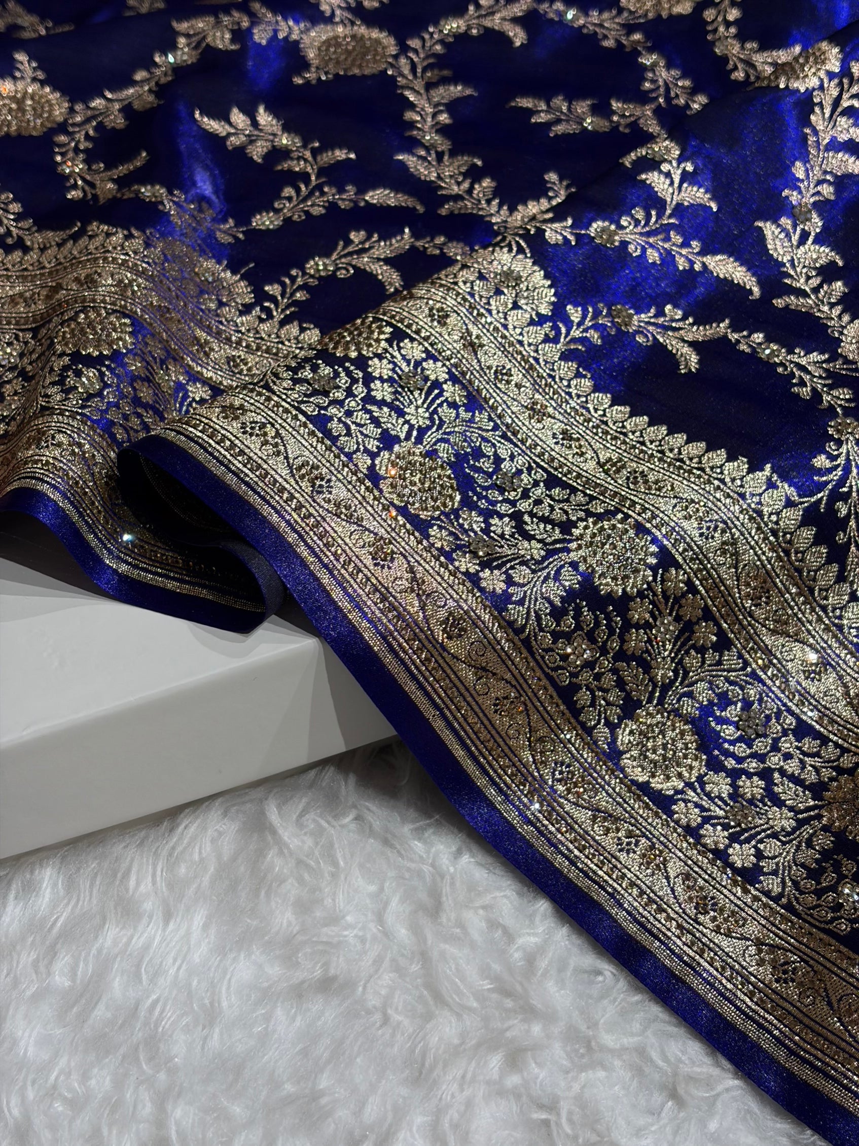 Light Weight Royal Blue Satin Silk Saree with Swarovski work BSS14