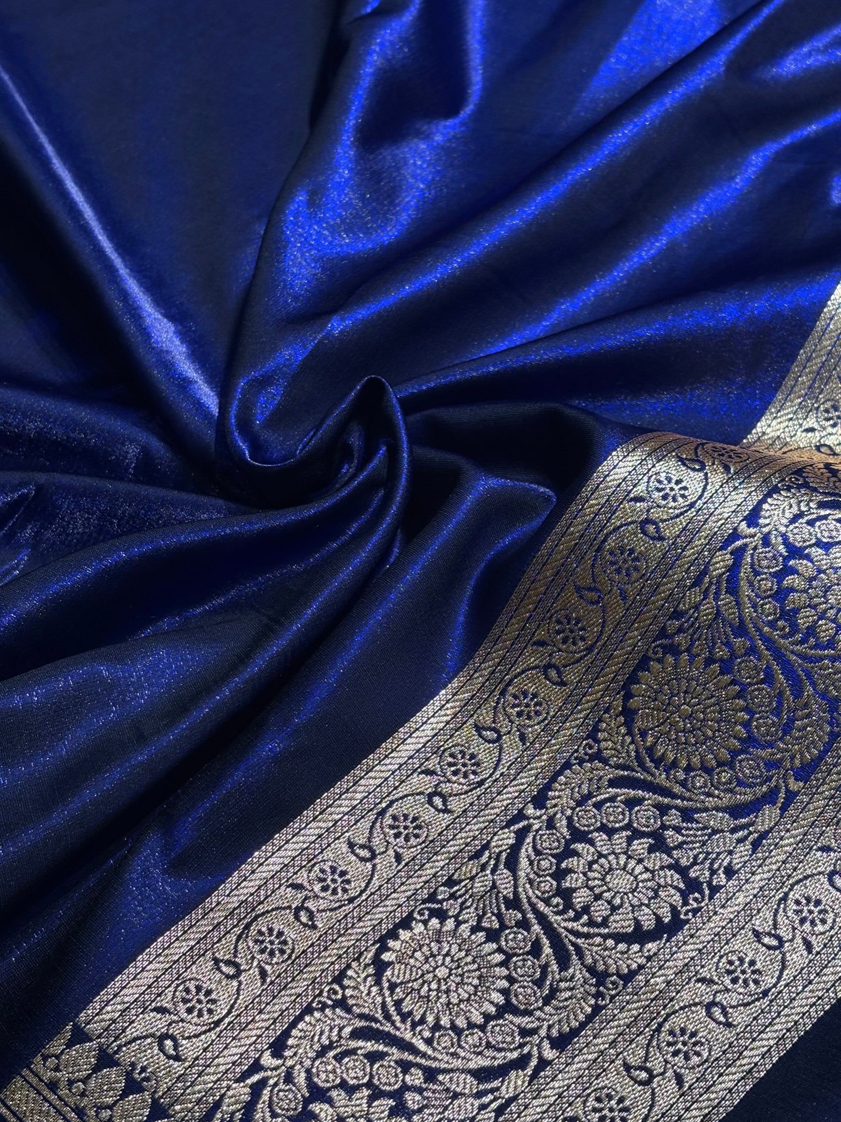 Ultra Light Weight Satin Silk Jaal in Dark Royal Blue Shades SS13