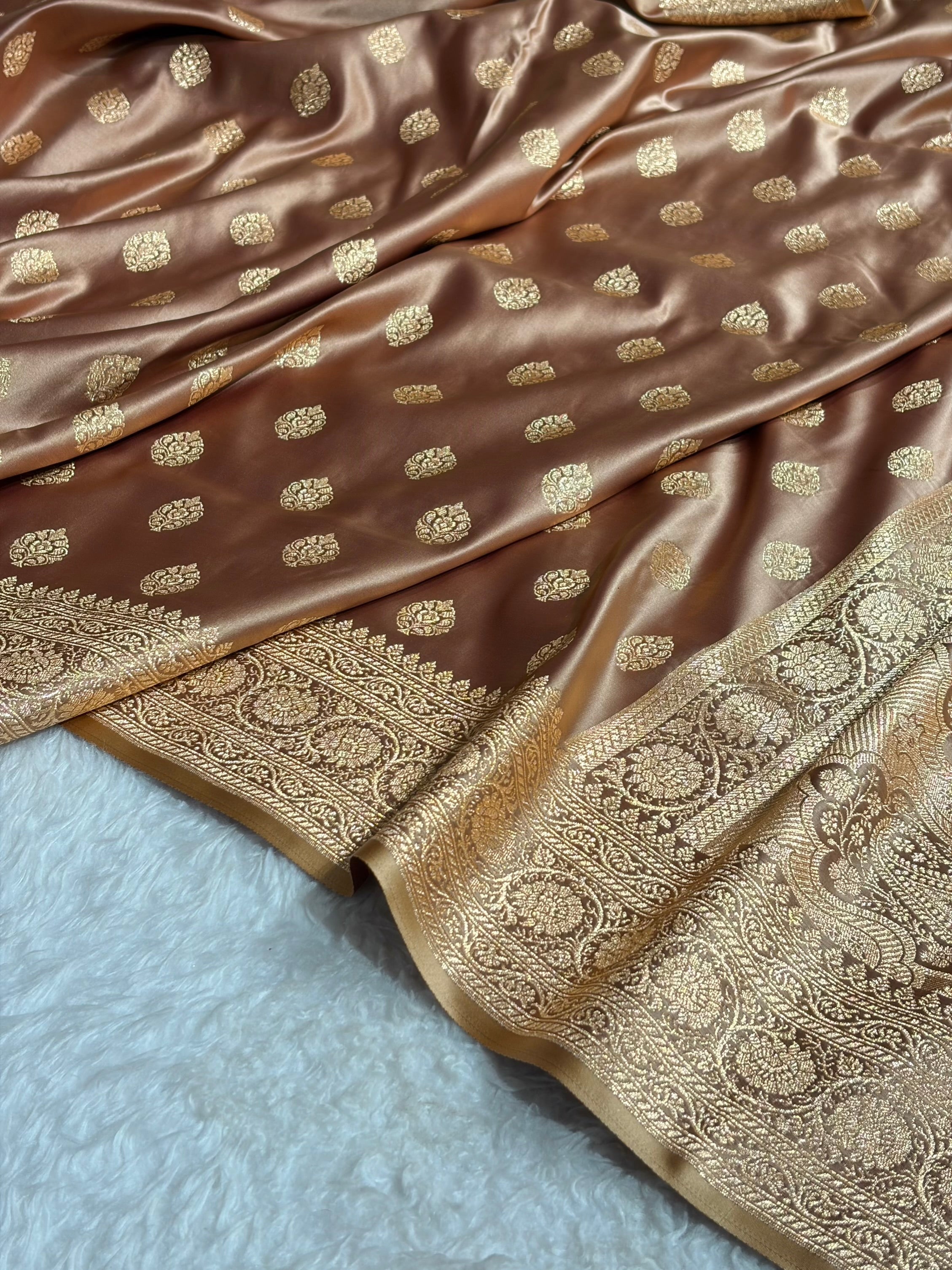 Banarasi Boota Katan Silk Saree In Tusser Shades SK02