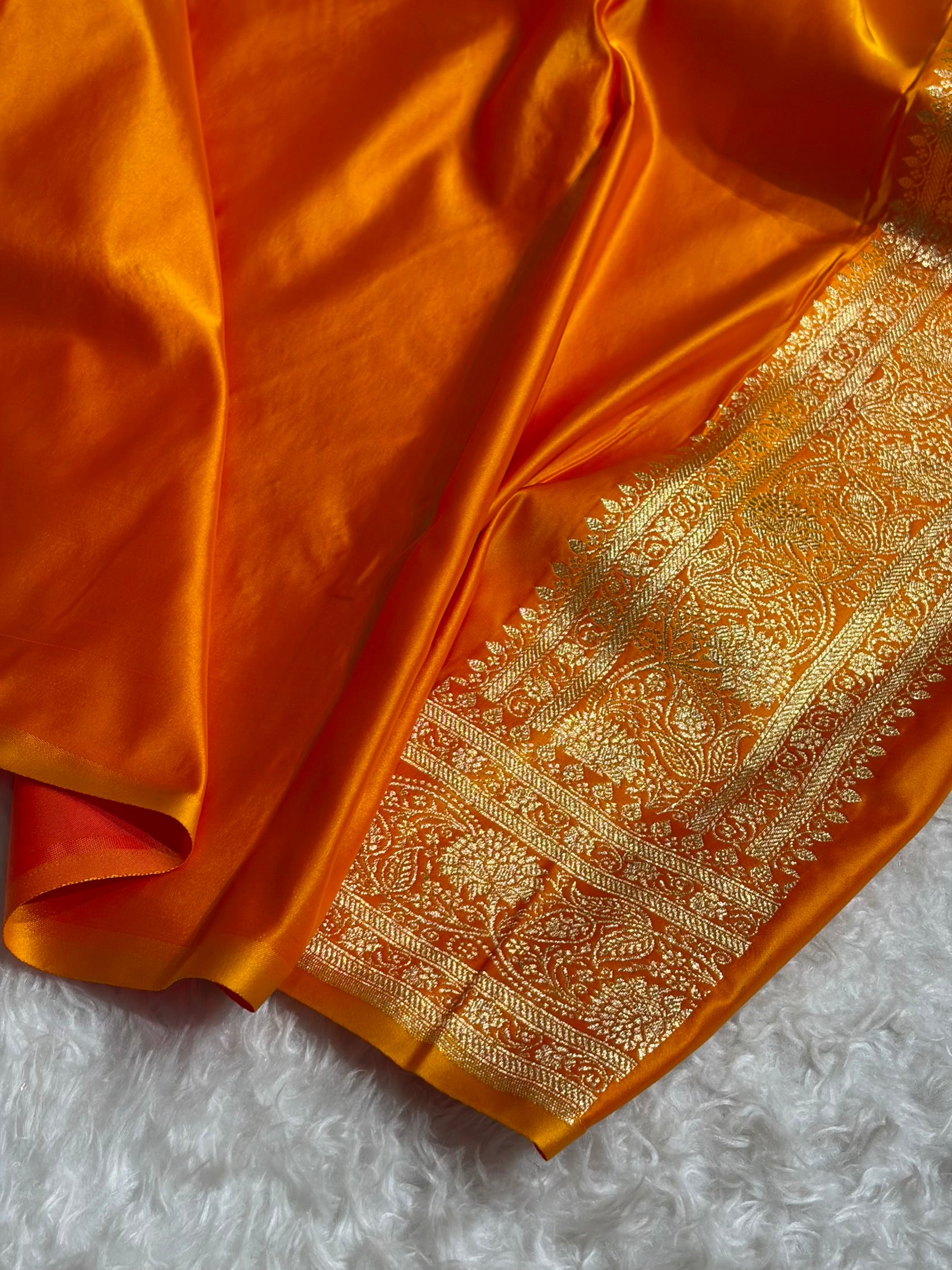 Banarasi Fanta Orange Floral Jaal Pattern Satin Katan Silk saree SK55