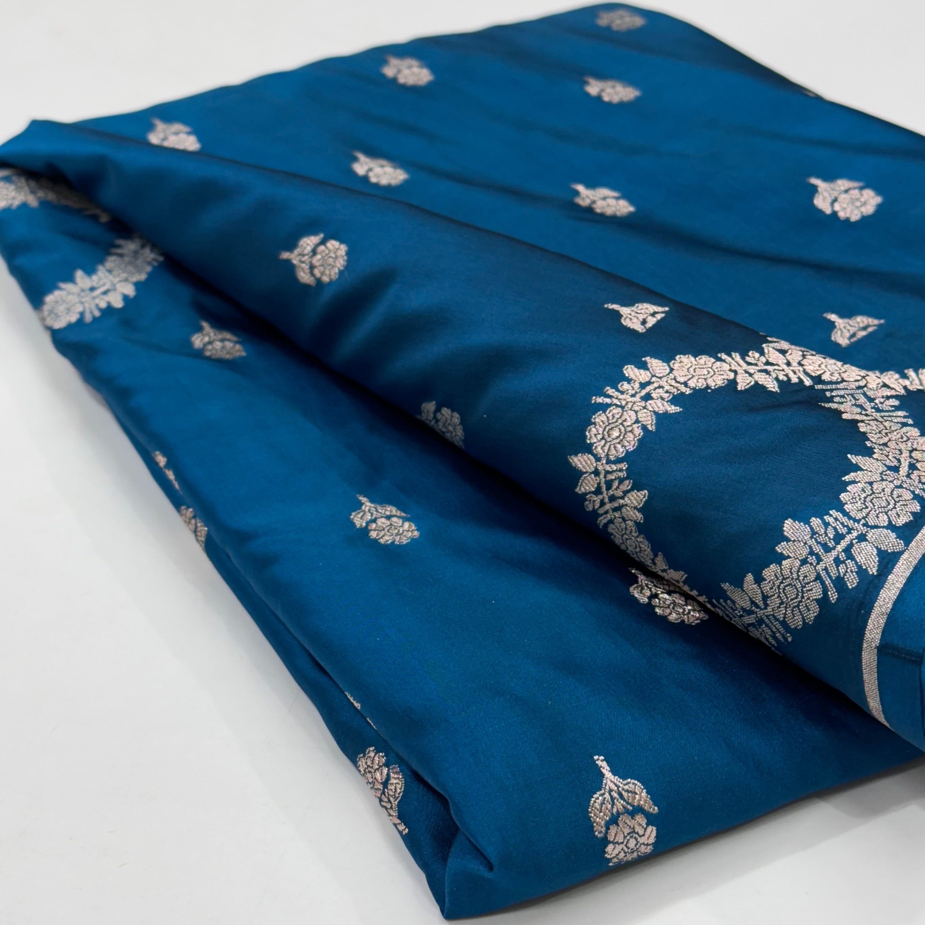 German Blue Scallop Mashru Silk Saree