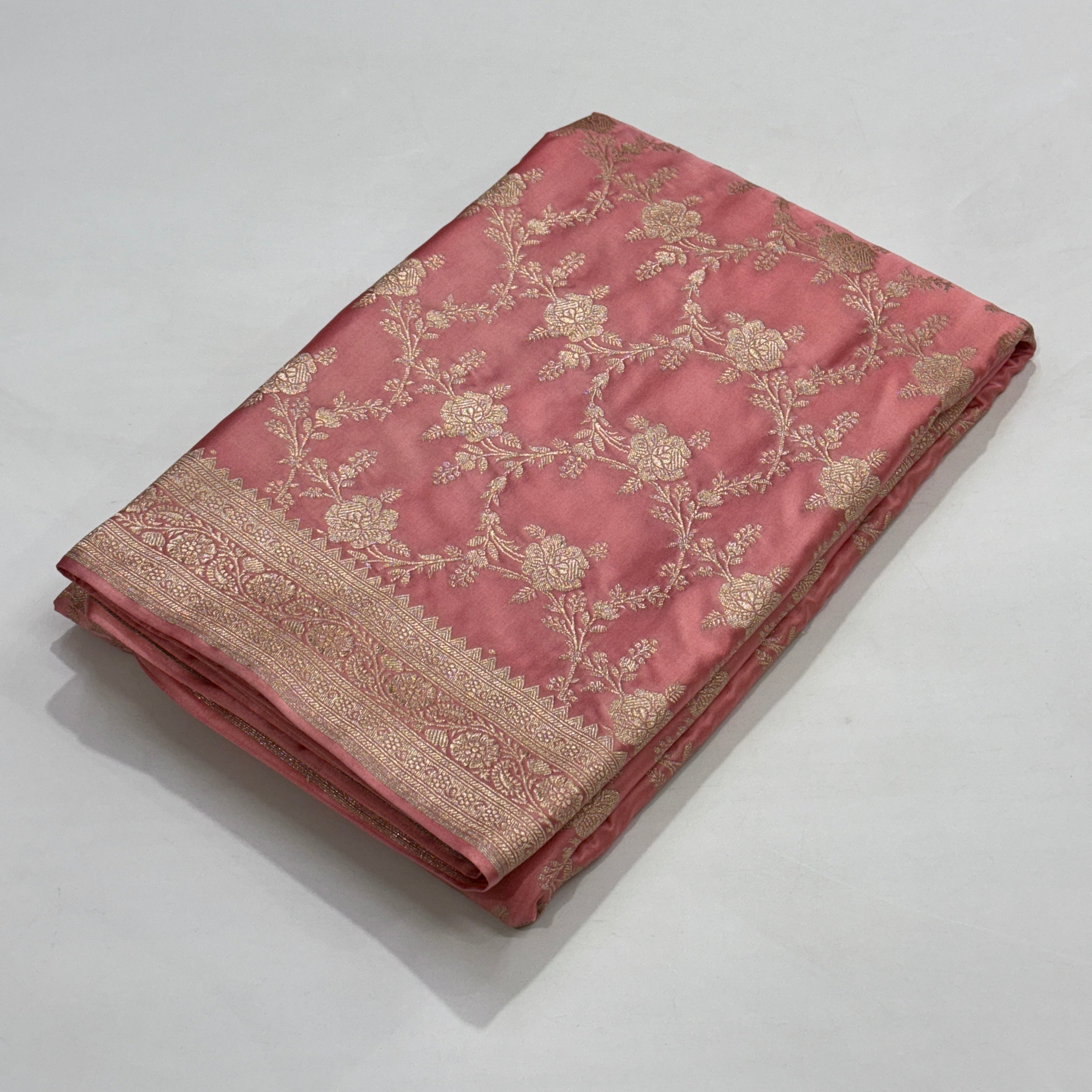 Peach Floral Jaal Mashru Silk Saree
