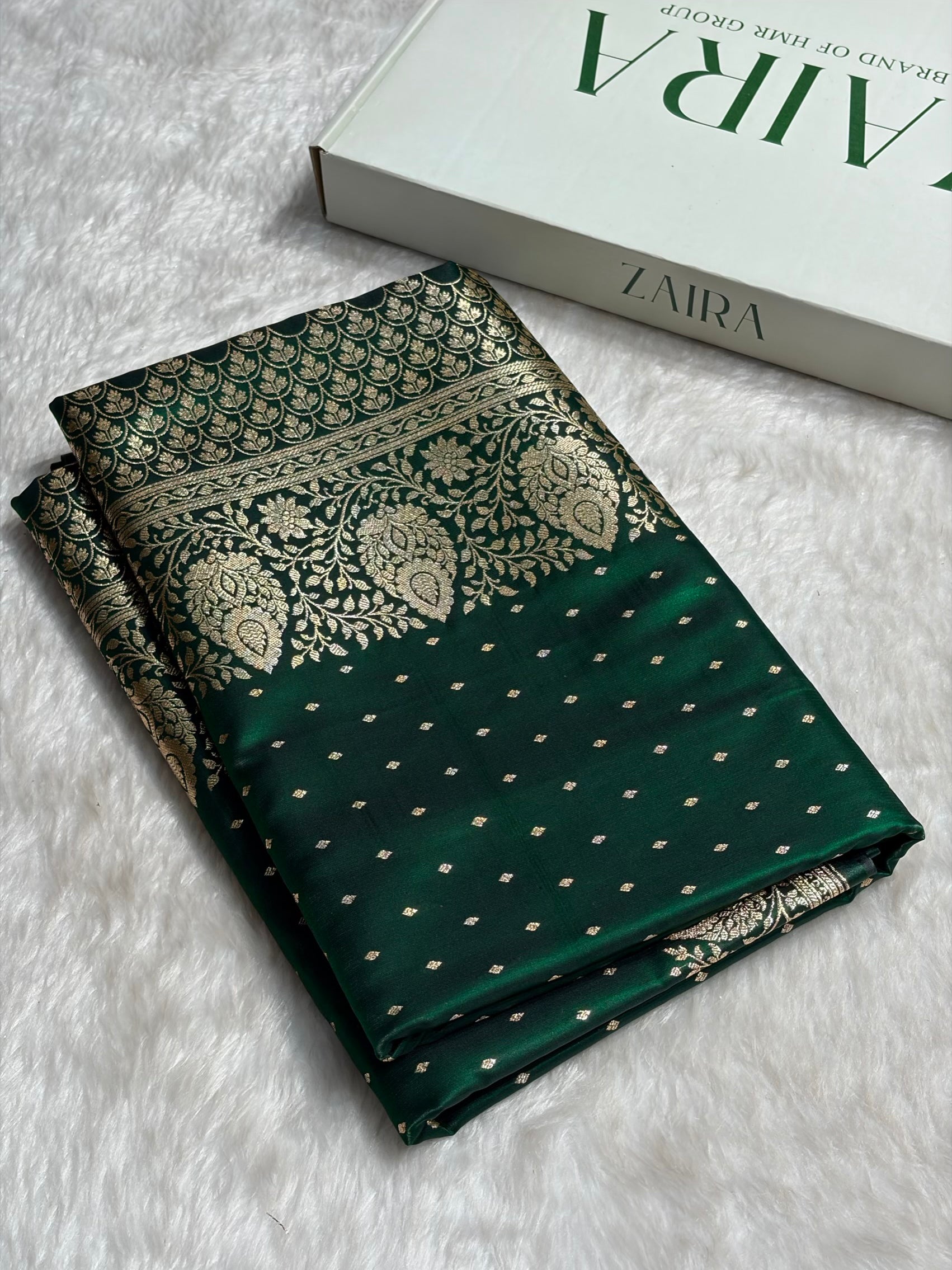 Ultra Light Weight Satin Silk Boota in Bottle Green Shades SS31