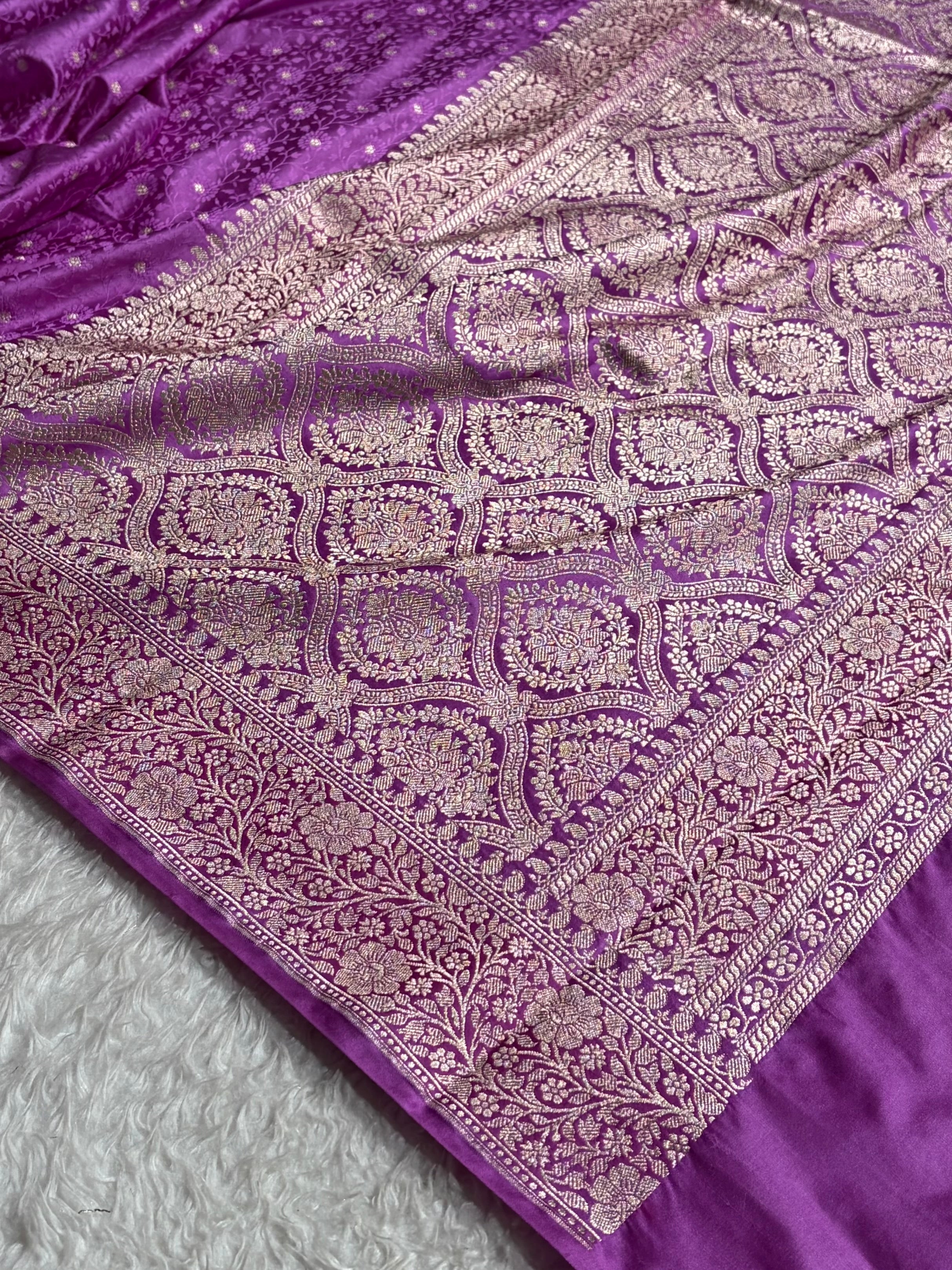 Banarasi Lavender Shades Booti Tanchoi Mashru Silk Saree