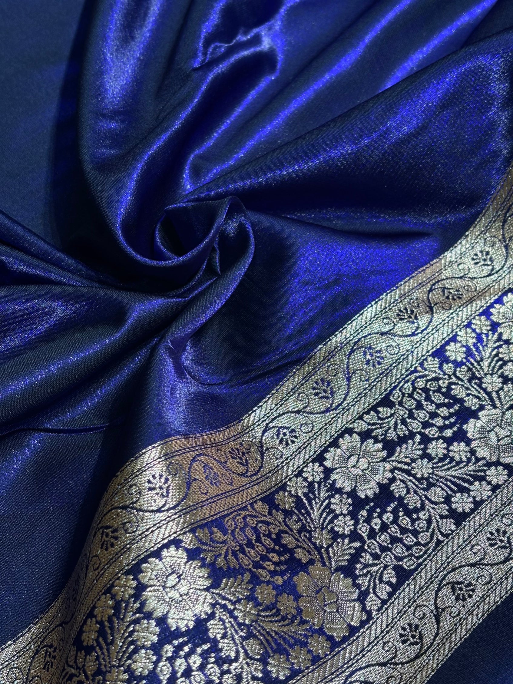 Satin Silk Banarasi Jaal in Dark Royal Blue Shades SS14