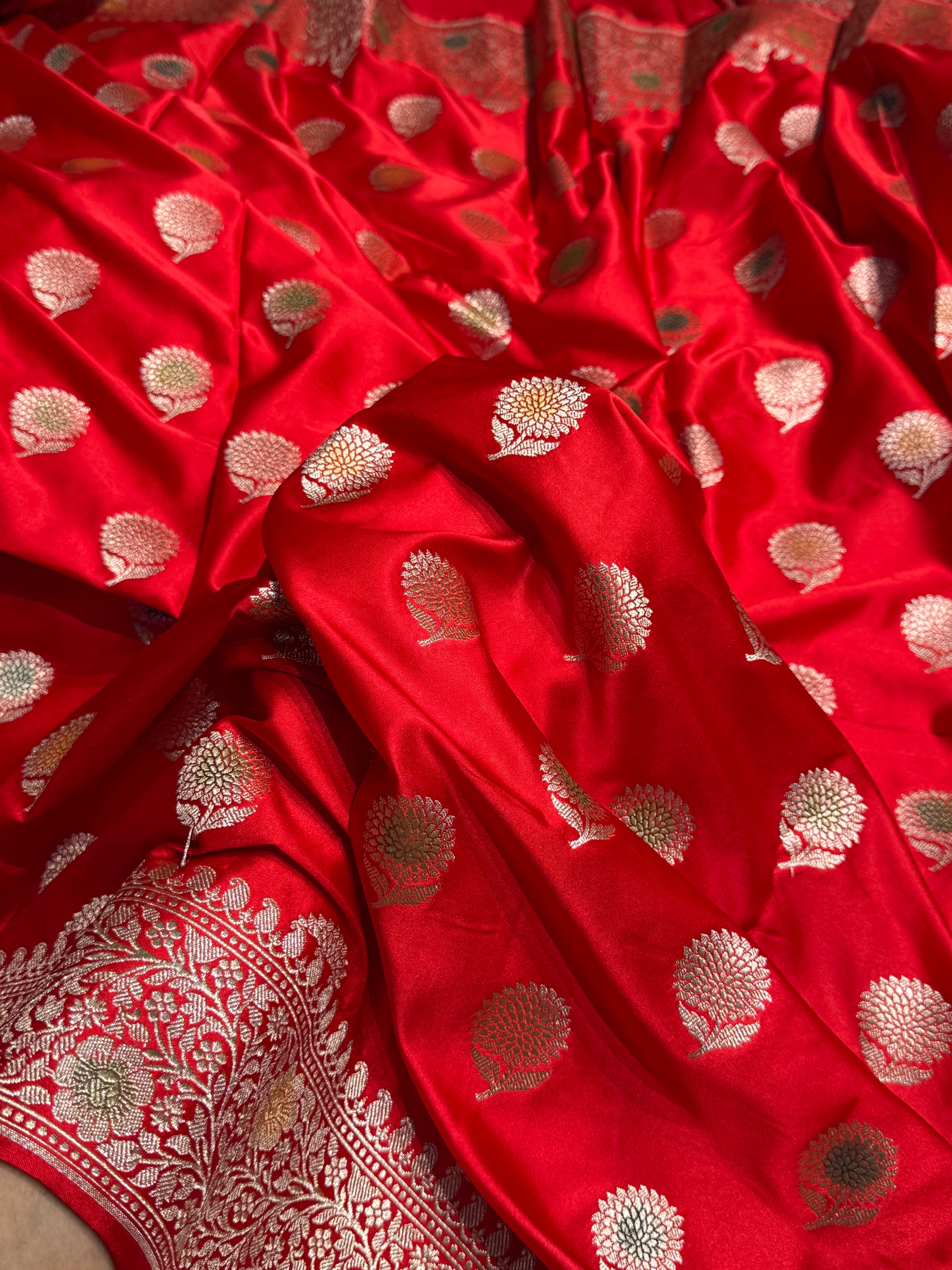Red Tree Boota Minakari Mashru Silk Saree