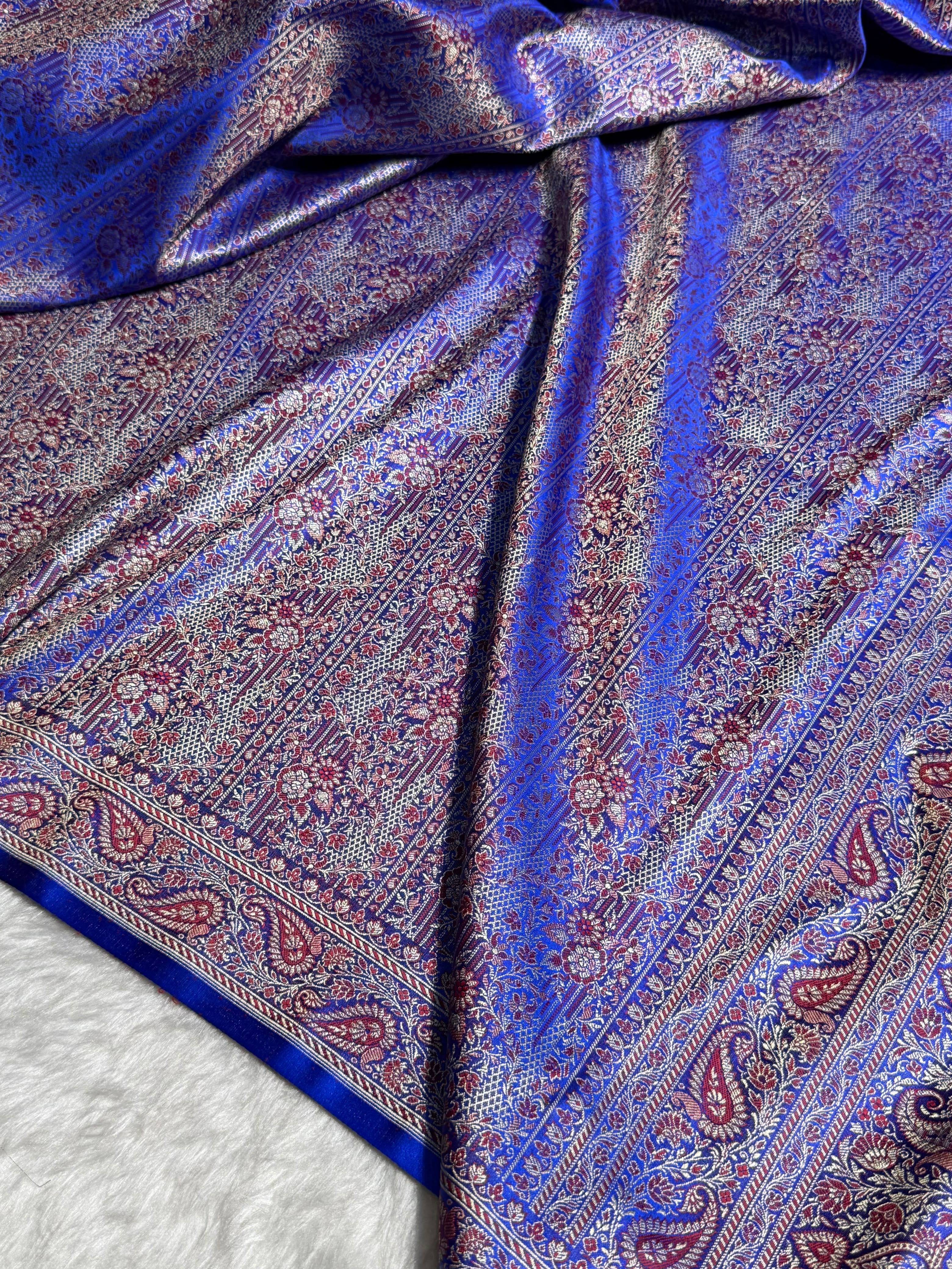 Royal Blue Jamawar Tanchoi With Minakari Jaal Katan Silk Saree SKTM-27