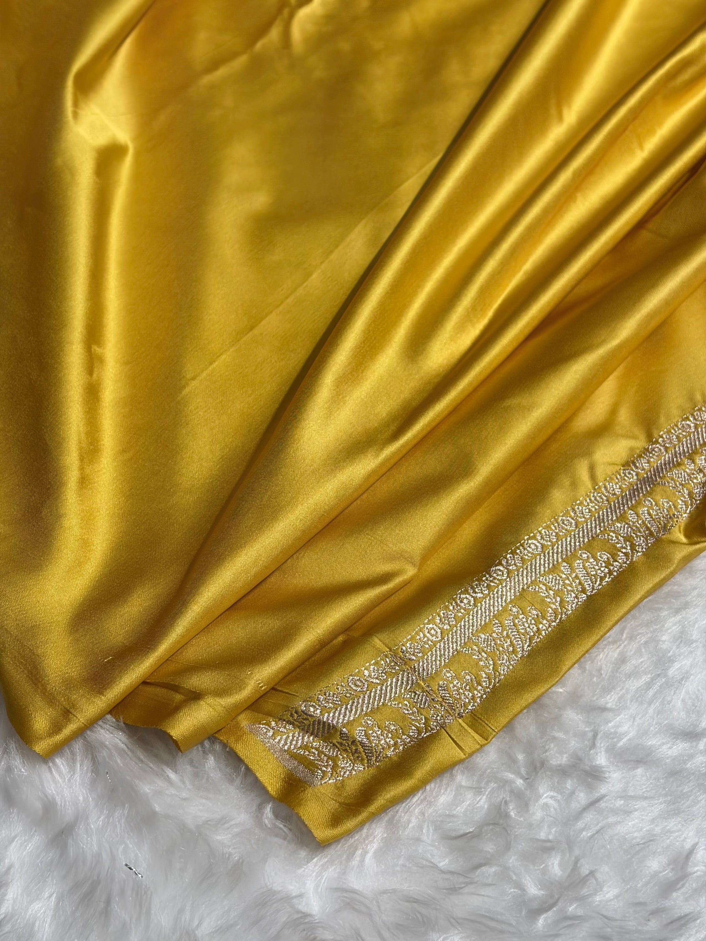 Skirt Border Pastel Yellow Minakari Mashru Silk Saree MS13