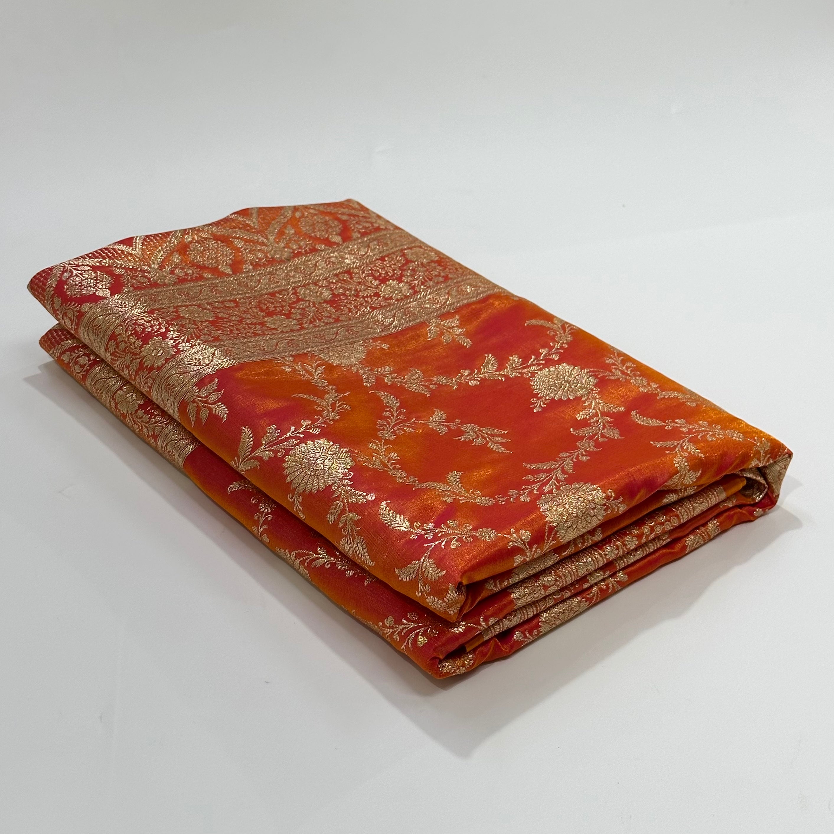 Ultra Light Weight Satin Silk Jaal in Gold-Orange Shades SS14