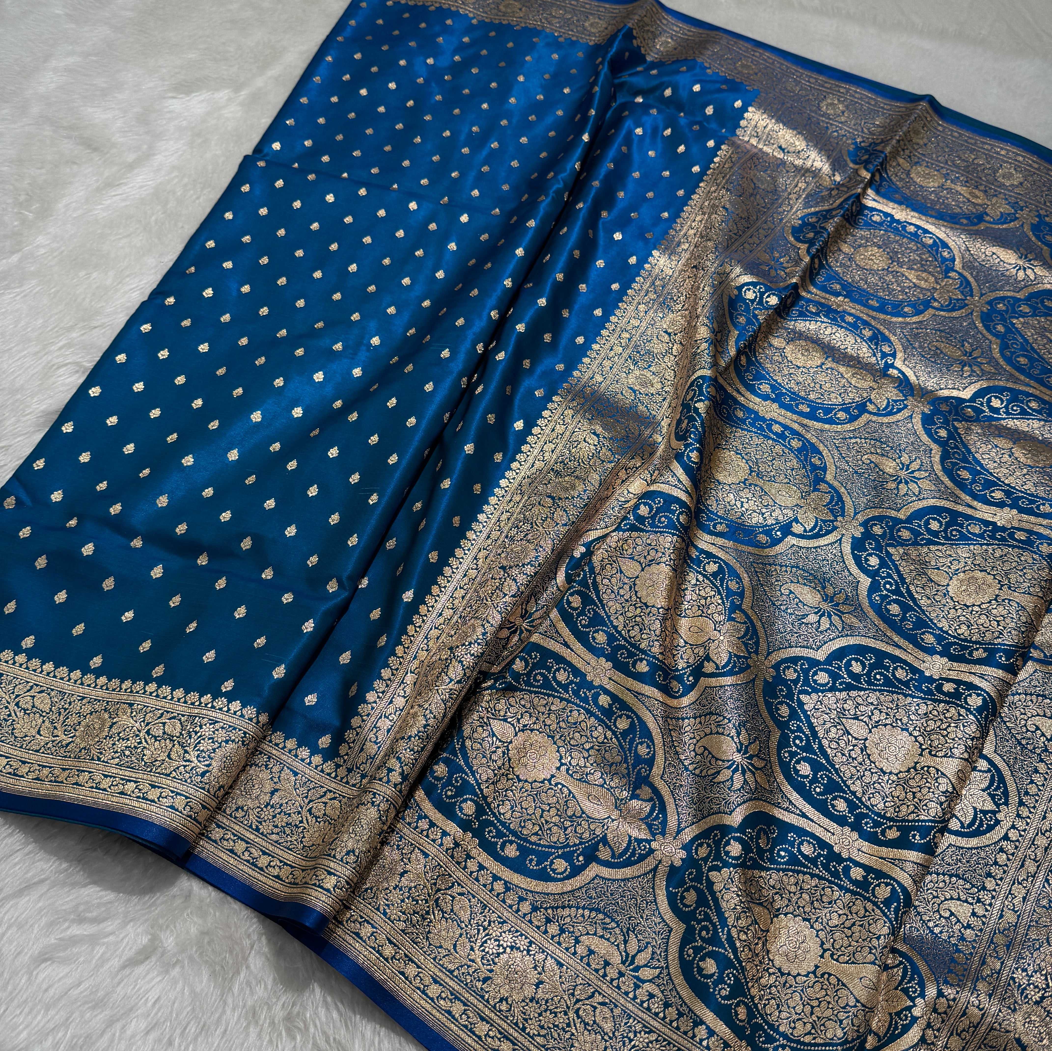 Ultra Light Weight Satin Silk Booti in Firozy Blue Shades SS06