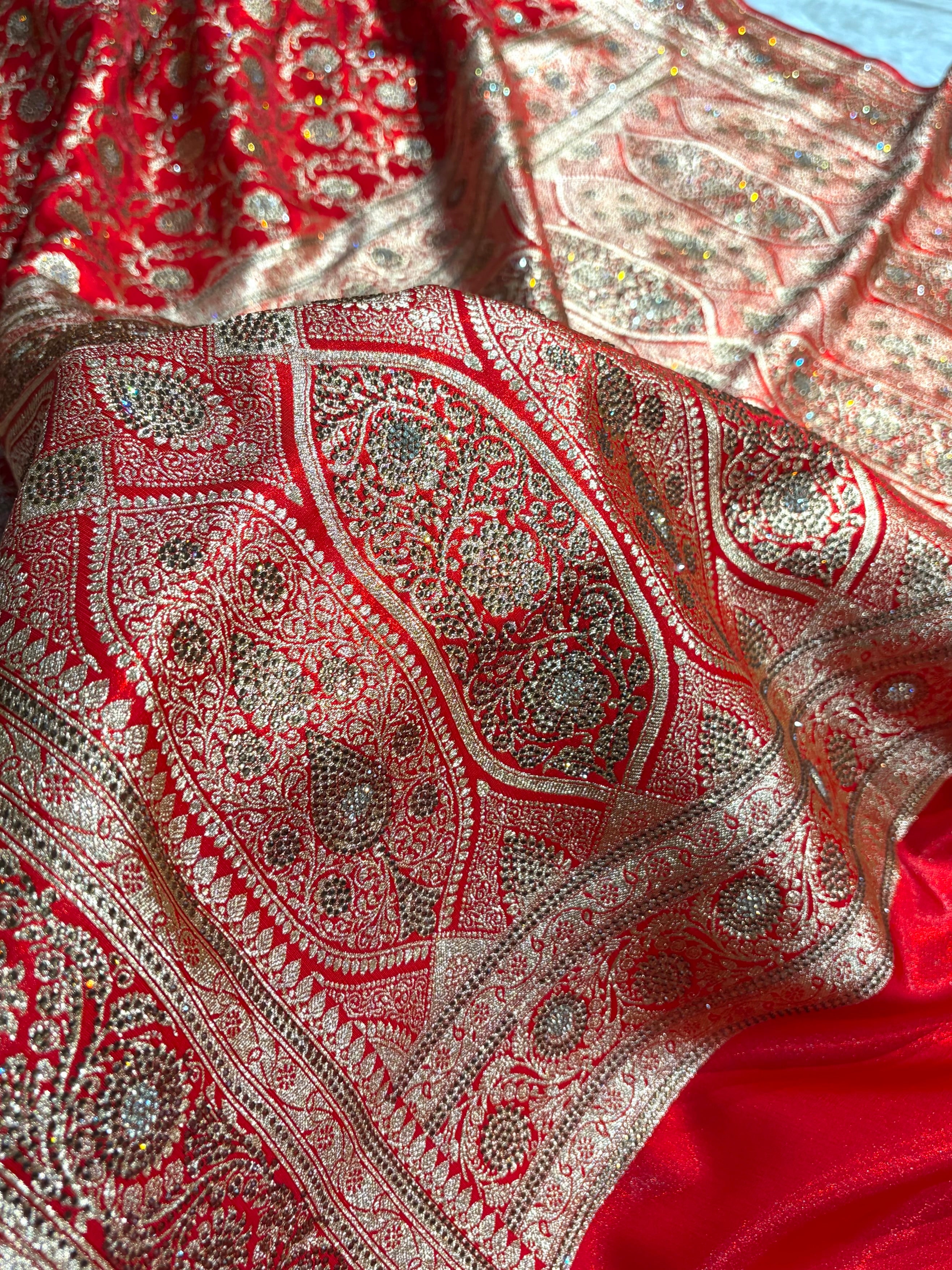 Banarasi Bridal Red Jaal with Swarovski Stone BSS13 (E)